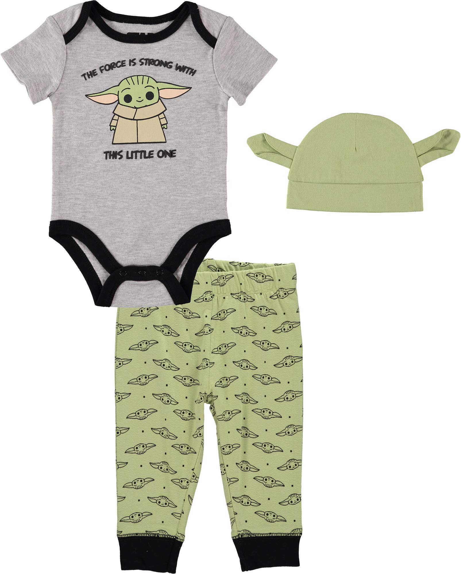 Star Wars The Mandalorian Baby Yoda Outfit Set - Cute Infant Bodysuit, Pants & Hat Costume for Boys | Perfect for Halloween, Cosplay & Themed Birthday Parties