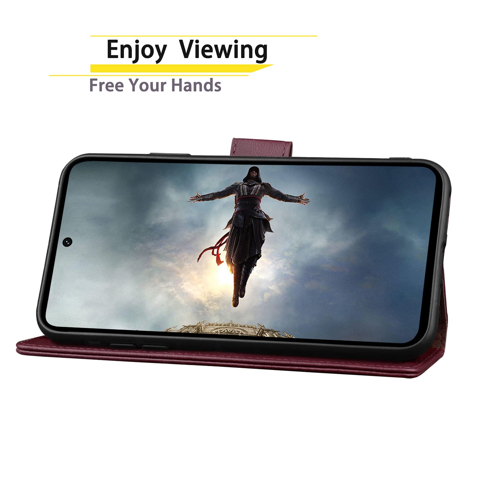 Samsung Galaxy S21 FE Wallet Case with RFID Blocking - PU Leather Flip Cover for Men & Women (Wine Red) - Perfect for Travel & Daily Use