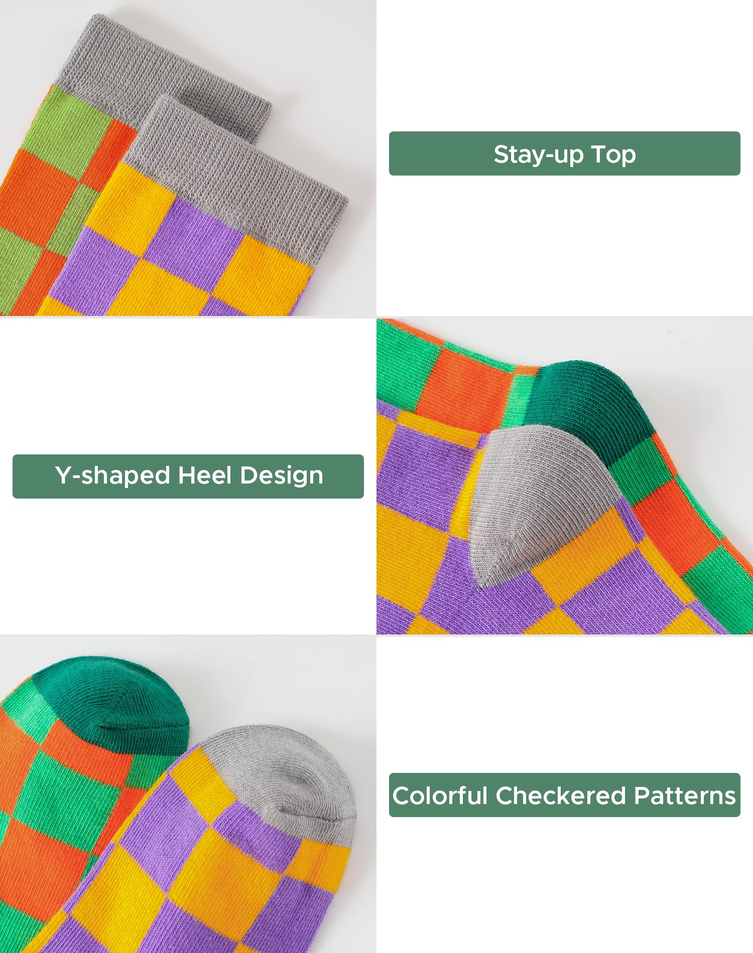 INNERSY Kids Boys Girls Cotton Socks - 5 Pairs Colorful Checkered Crew Socks for Teens | Soft Comfortable School & Casual Wear Socks for Boys and Girls
