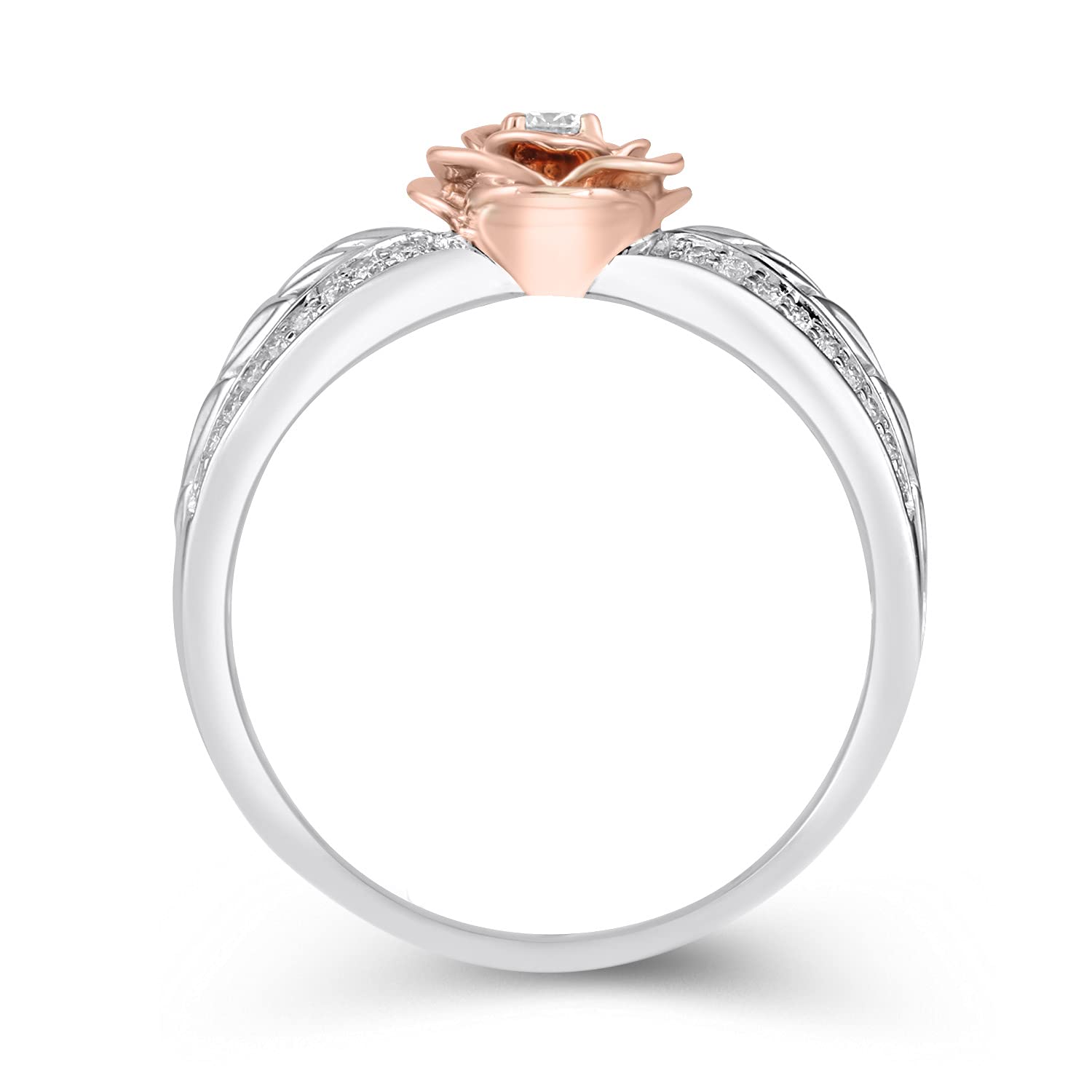 Enchanted Disney Belle Rose Ring - 10K Rose Gold & Sterling Silver with 1/4 CTTW Diamonds | Elegant Jewelry for Women | Perfect for Disney Fans, Weddings, Anniversaries & Special Occasions