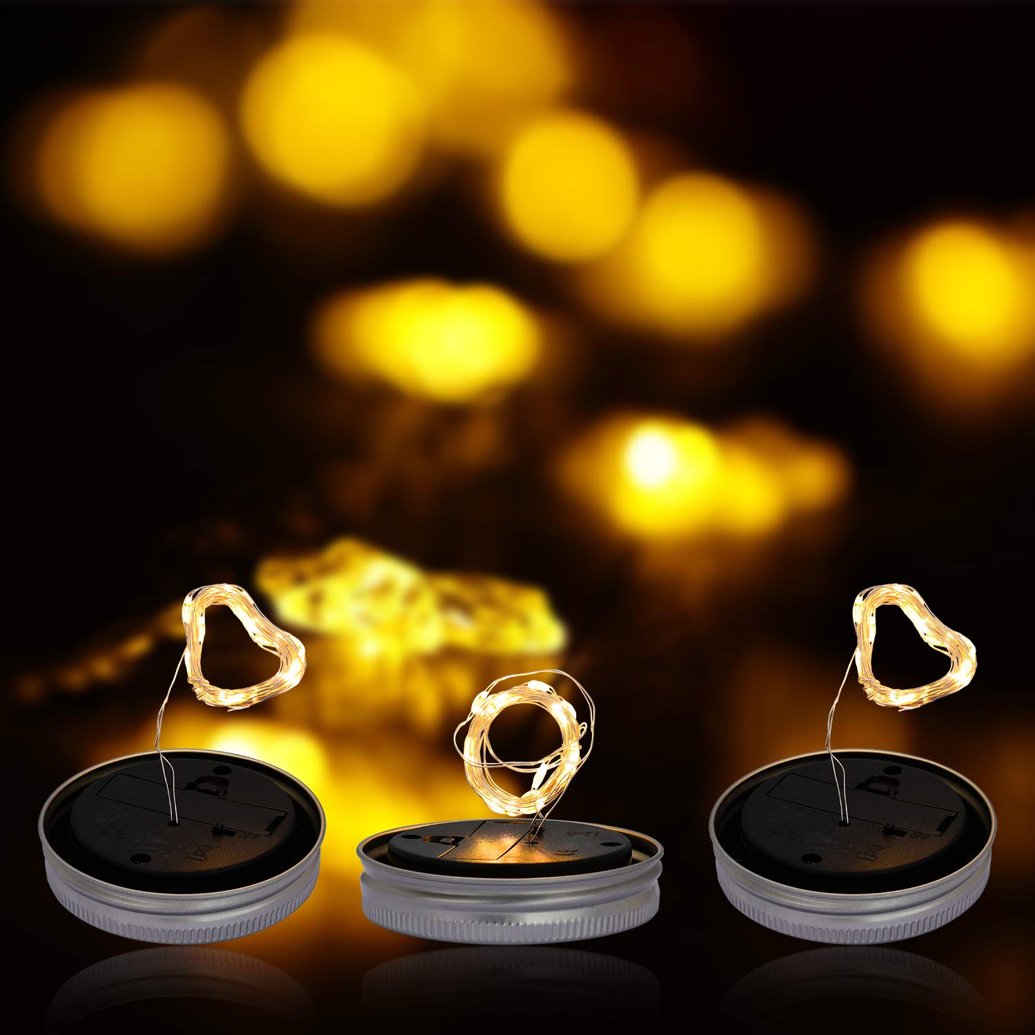 MUCH Mason Jar Lights - 20 LED String Fairy Star Firefly Jar Lid Lights with Hangers for Outdoor Decor, Waterproof & Rust Resistant - 3 Pack for Patio, Garden, Wedding, Party & Table Decorations
