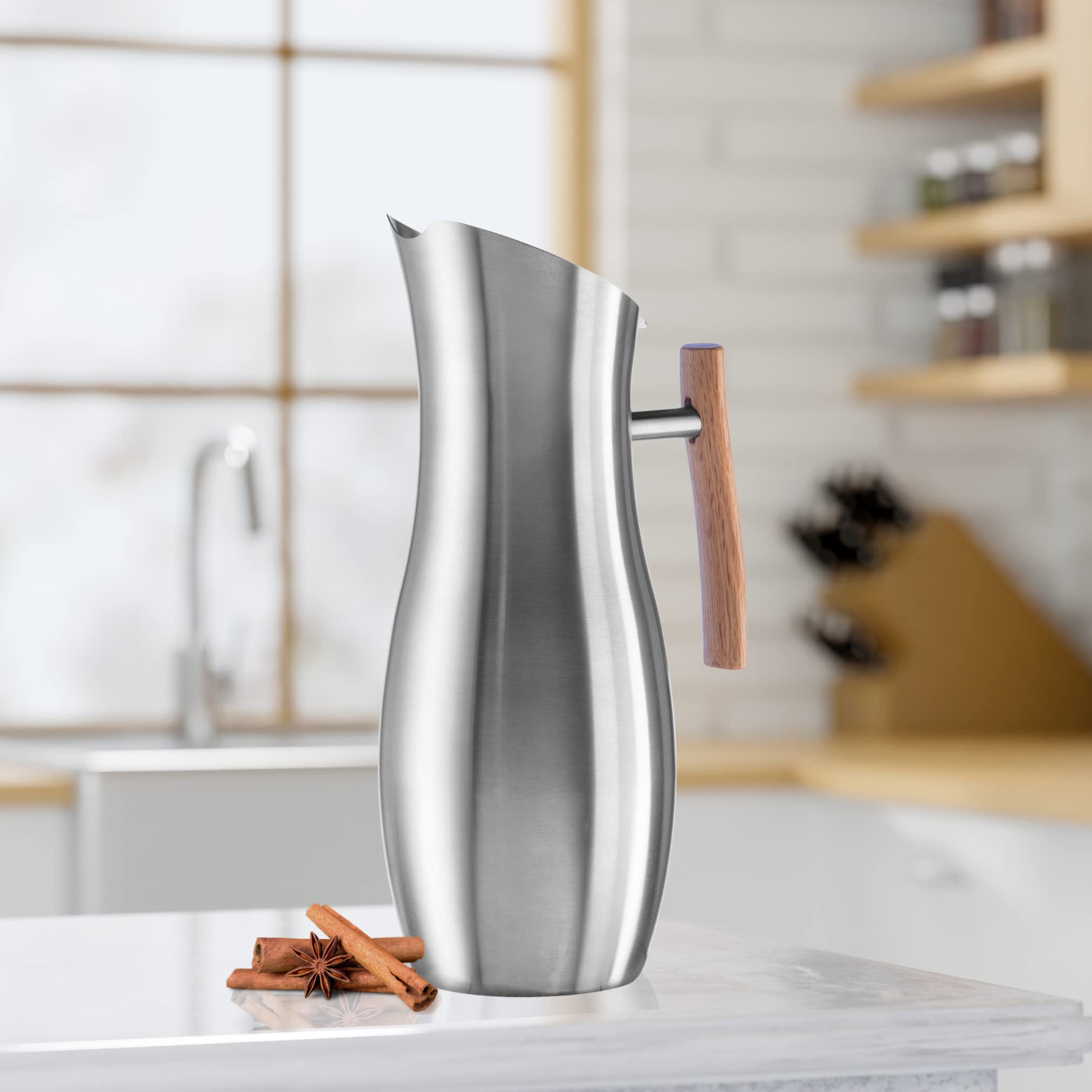 OGGI Slimline Stainless Steel Pitcher with Ice Guard - 68oz (2L) Metal Water Carafe for Iced Tea, Lemonade & Cold Beverages - Perfect for Parties, Entertaining & Outdoor Gatherings