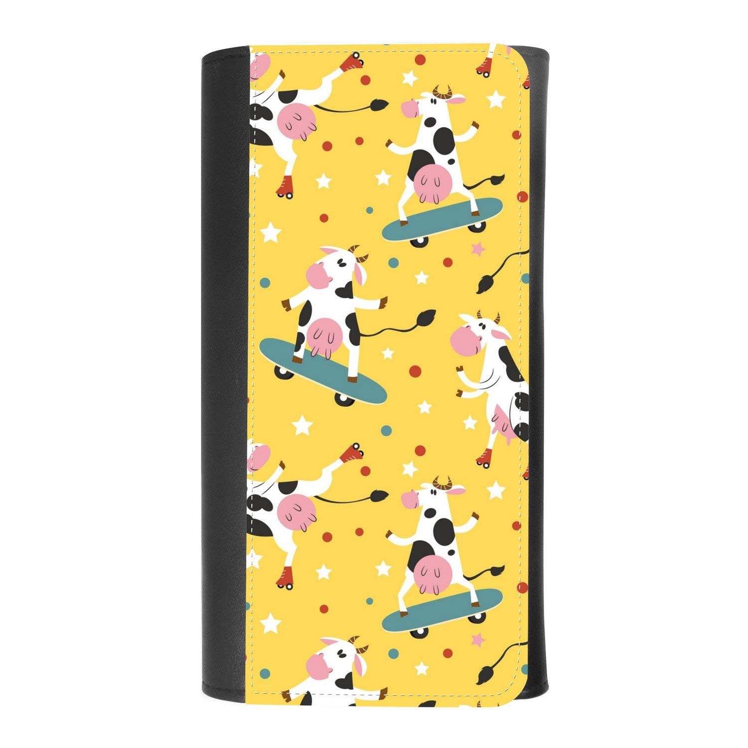 Funky Cow Print Leather Wallet for Women - Card Holder & Phone Pouch - Perfect for Skate & Scooter Lovers