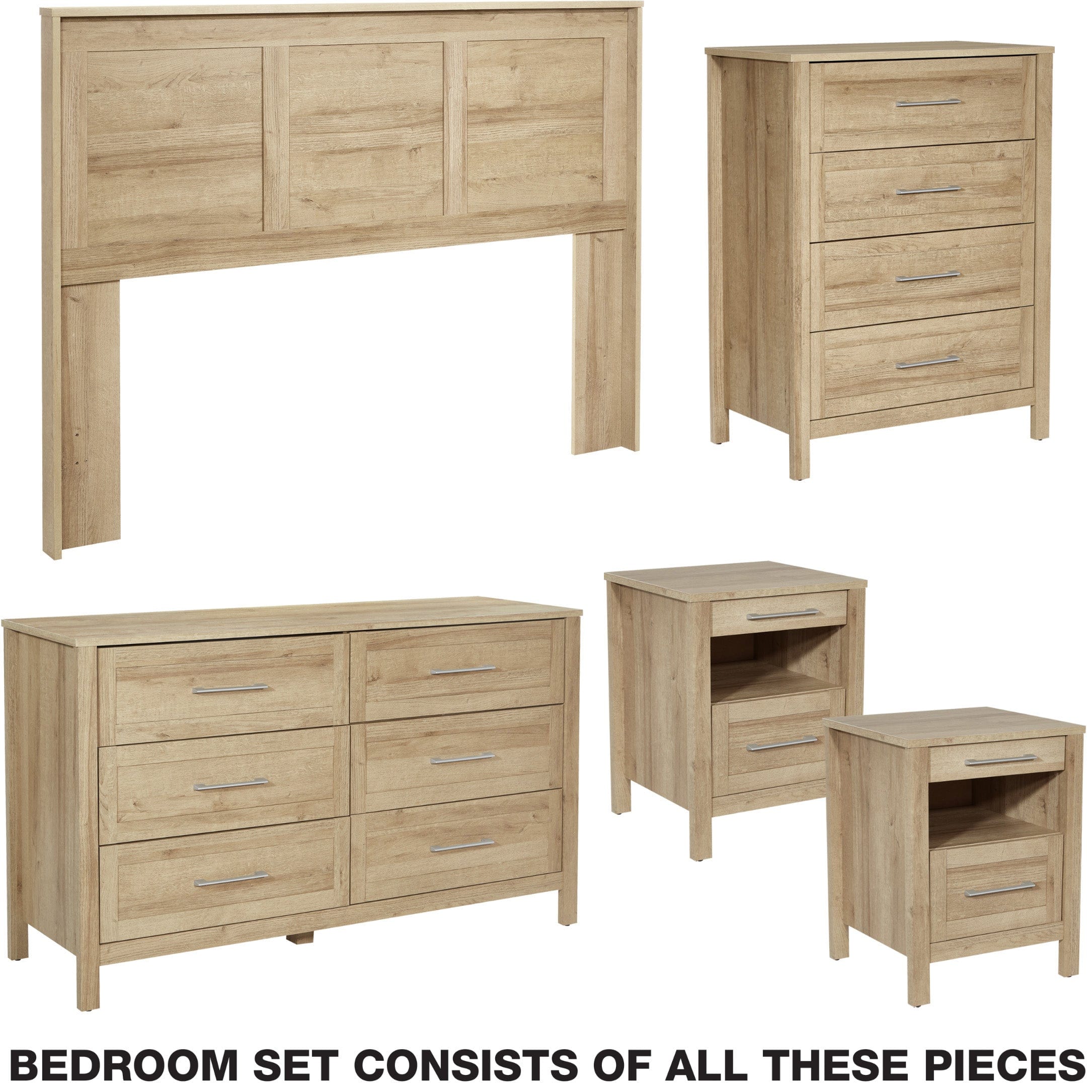 Office Star Stonebrook 5-Piece Bedroom Furniture Set [SK101P] - Complete Bed Frame, Nightstand & Dresser for Modern Home Decor