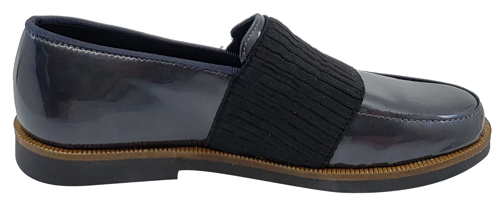 Luccini Boys & Girls Sienna Patent Anthracite Moccasin Bronx Slip-On Shoes - Perfect for School, Casual Wear & Everyday Comfort