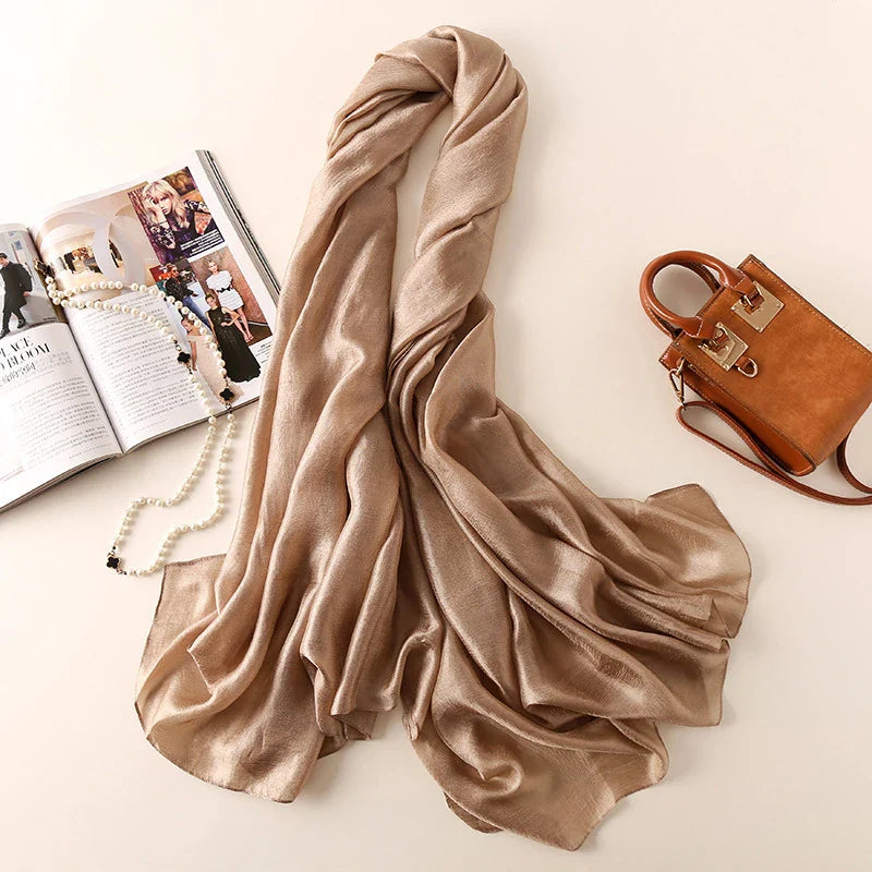 2023 Luxury Silk Scarves for Women - Elegant Hijab, Foulard, Shawl & Bandana - Soft Solid Color Head Wrap & Beach Poncho - Perfect for Daily Wear, Office, Travel & Special Occasions