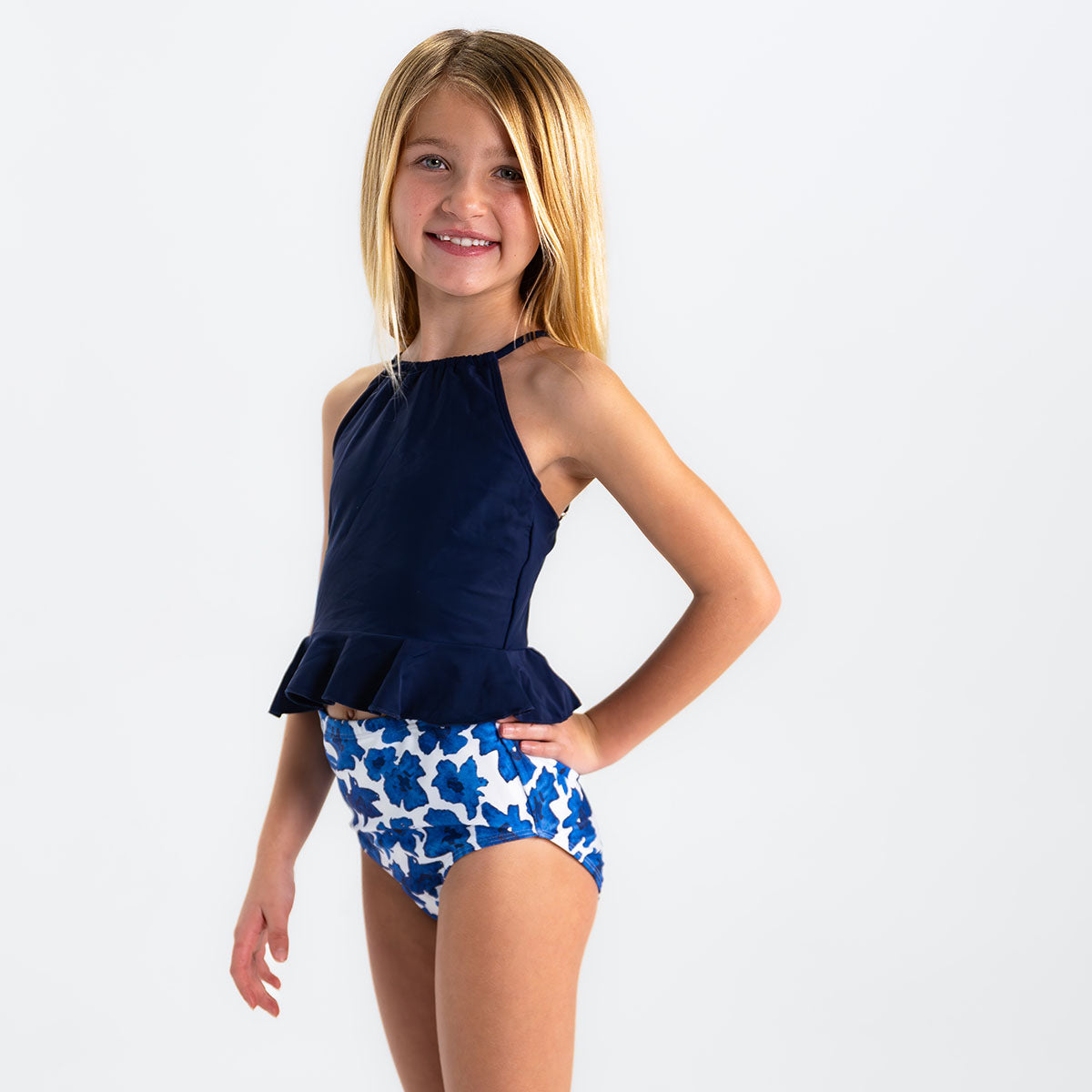 Girls High Neck Peplum Tankini Top - Stylish Swimwear for Beach, Pool & Summer Vacations