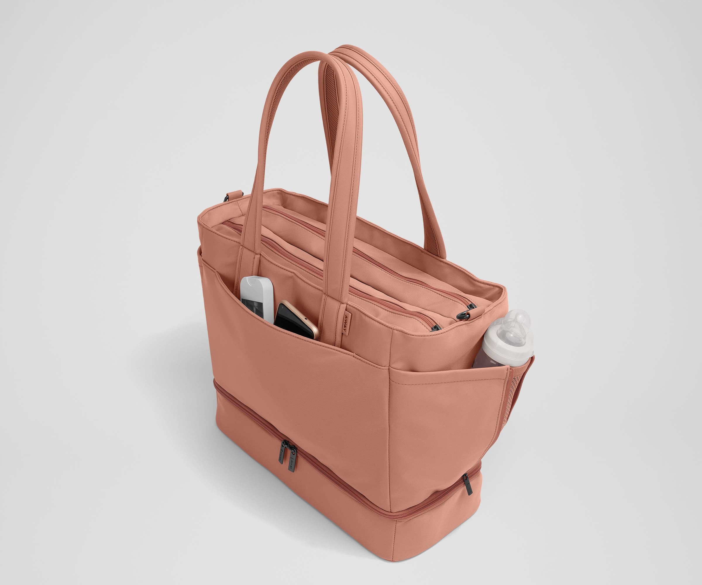 Clay Pink Double Diaper Tote Bag - Large Waterproof Baby Essentials Organizer for Moms | Perfect for Daycare, Travel & On-the-Go Parenting