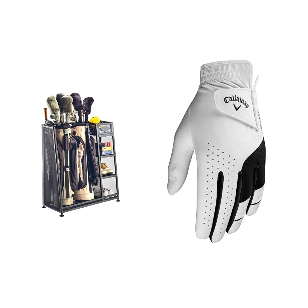 Suncast Golf Bag Garage Organizer Rack & Callaway Men's Weather Spann Premium Synthetic Golf Glove - Perfect for Golf Club Storage & All-Weather Play