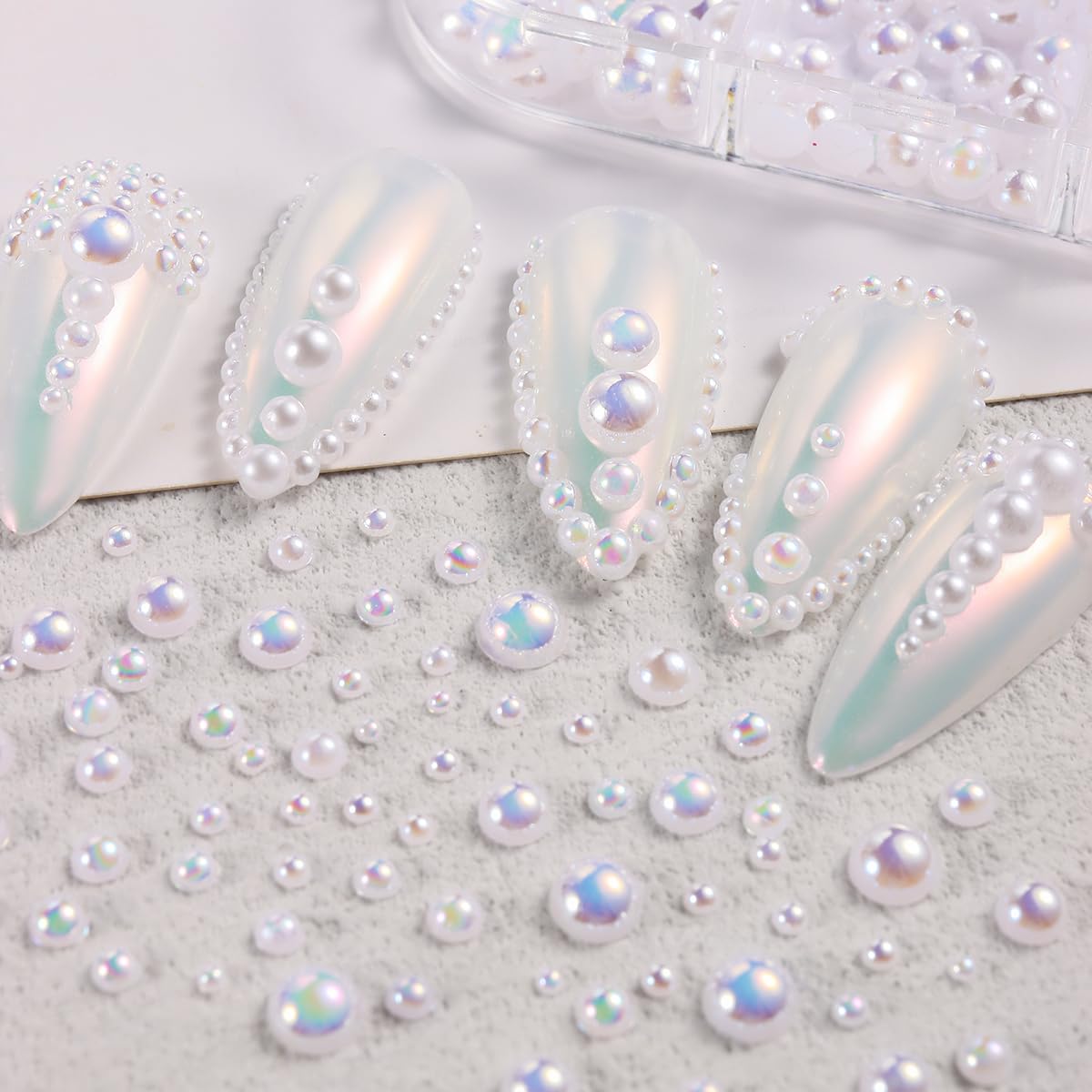 3D Nail Art Rhinestones Set - Half Round Pearl Beads, Flatback White Crystals & Flower Charms with Bow Decorations | Professional Nail Gems Kit with Picker Pencil | Perfect for DIY Manicures, Salon Nail Designs & Special Occasion Nail Art