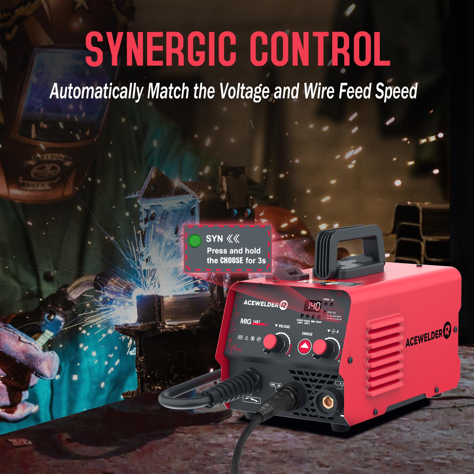 140A Gasless Flux Core MIG Welder with Lift TIG & Stick - 3-in-1 Multi-Process Welding Machine, 110V Portable IGBT Inverter Synergy Welder for DIY, Home Repairs & Metal Fabrication Projects