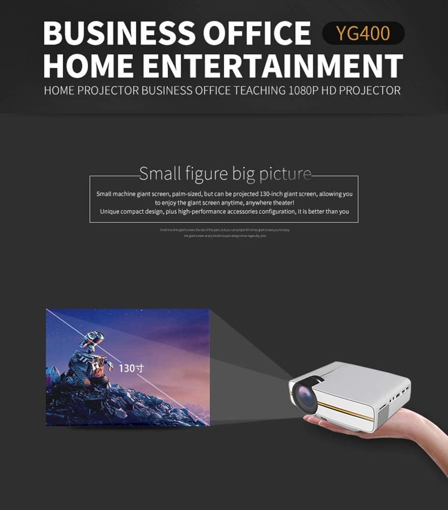 HCPZL Mini Projector 1080P Full HD, 130-Inch Display Portable Movie Projector with 30,000 Hours LED Lamp Life - HDMI/VGA/SD/AV/USB for Home Theater, Outdoor Movies, Gaming and Presentations