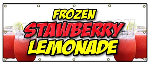 48x120 Inch Frozen Strawberry Lemonade Banner Sign - Refreshing Slushie Drink for Summer Parties, Poolside Bars & Ice Cream Shops