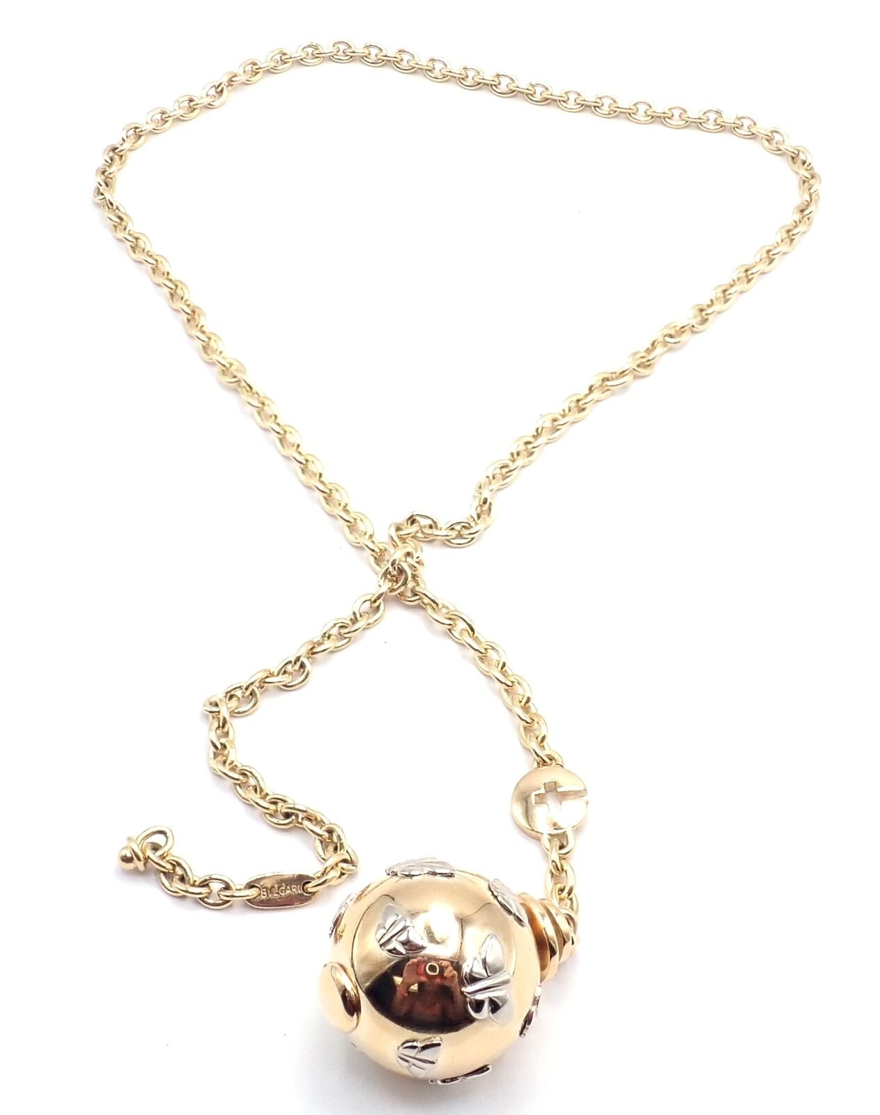 Authentic Bvlgari 18k Yellow Gold Butterfly Globe Pendant Necklace with Chain - Elegant Jewelry Gift for Women, Perfect for Parties & Special Occasions