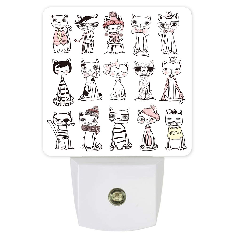LED Night Light for Kids - Plug-in Wall Lamp with Dusk-to-Dawn Sensor, Hand-Painted Cat Design for Nursery, Bedroom, Bathroom & Hallway | Safe & Energy-Efficient Nightlight for Children's Rooms, Stairways & Home Decor