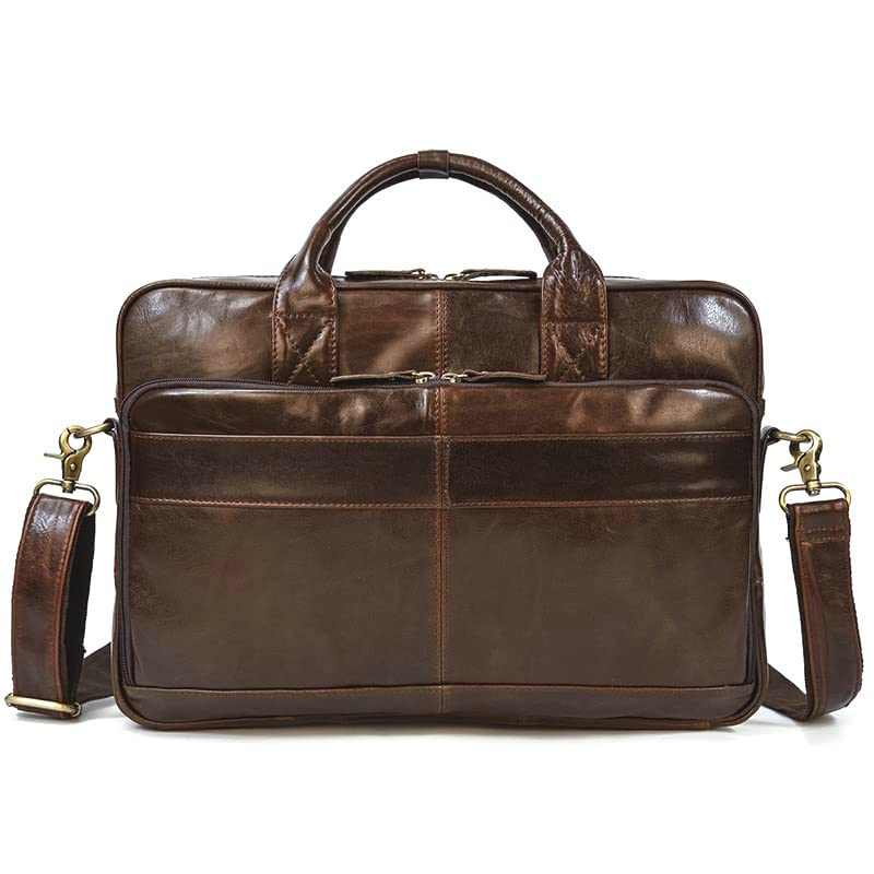 14 Inch Leather Laptop Bag for Men & Women - Professional Business Briefcase Satchel with Adjustable Shoulder Strap - Perfect for Office Work, Travel & Commuting