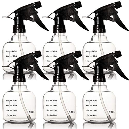 Youngever 6 Pack 12oz Empty Plastic Spray Bottles for Hair, Cleaning Solutions & DIY Projects - Refillable Fine Mist Sprayer for Salon, Home & Garden Use