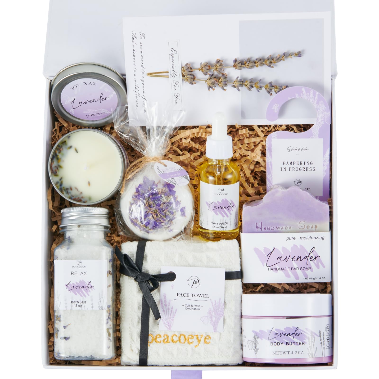 Lavender Spa Gift Basket for Women - Relaxing Bath Set with Self Care Essentials - Perfect Mother's Day, Birthday, Friendship Gift for Mom, Wife, Sister, Aunt - Home Spa Kit for Stress Relief & Pampering - Ideal for Bubble Baths, Relaxation & Gift Giving Occasions