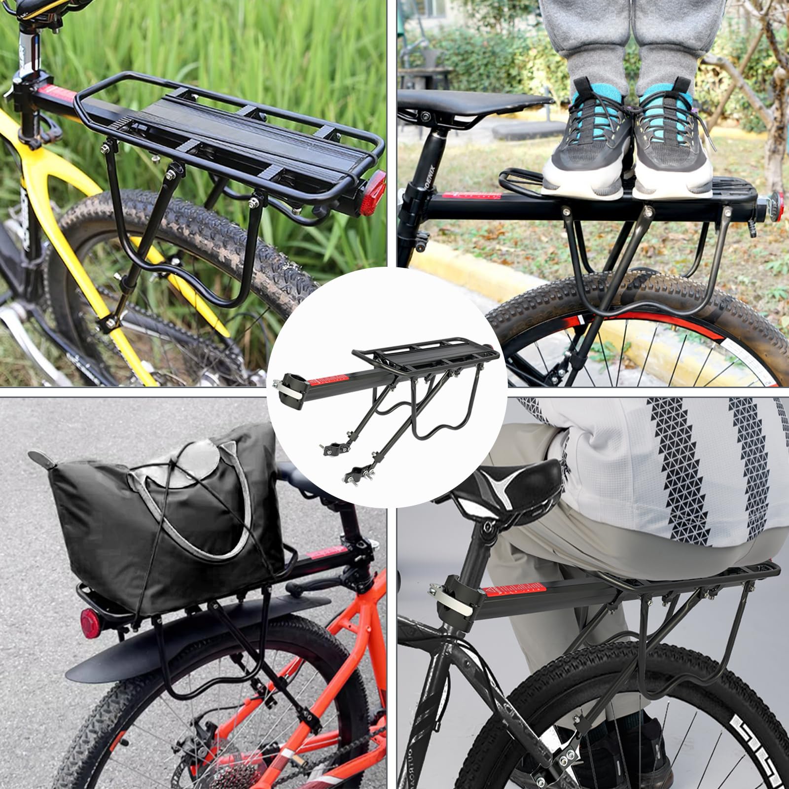 Autrido Quick Release Rear Bike Cargo Rack - Heavy Duty 165lbs Capacity Mountain Bicycle Luggage Carrier for Commuting, Touring & Outdoor Adventures