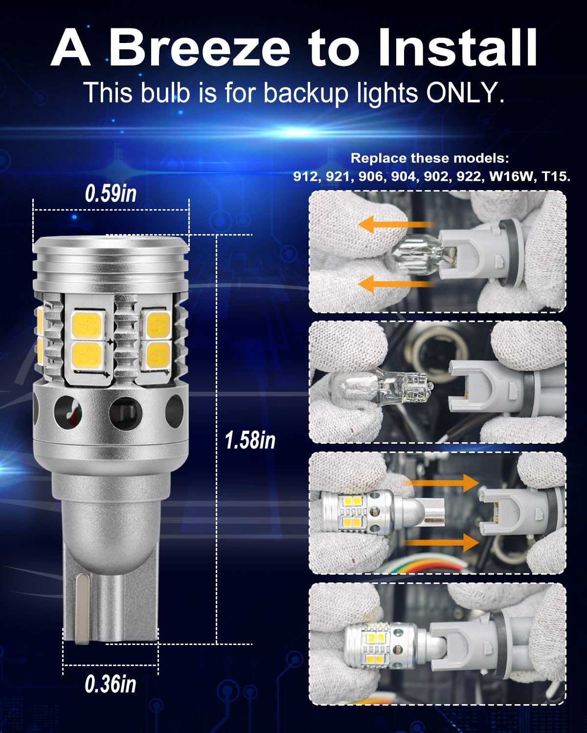 921 LED Reverse Light Bulb - Super Bright 912 Backup Lamp W16W for Cars, Pickup Trucks - 6000K White, CAN-BUS Error Free, T15/T16 Plug & Play, 12V DC, 3200 Lumens (2-Pack) - Perfect for Night Driving, Parking & Enhanced Safety