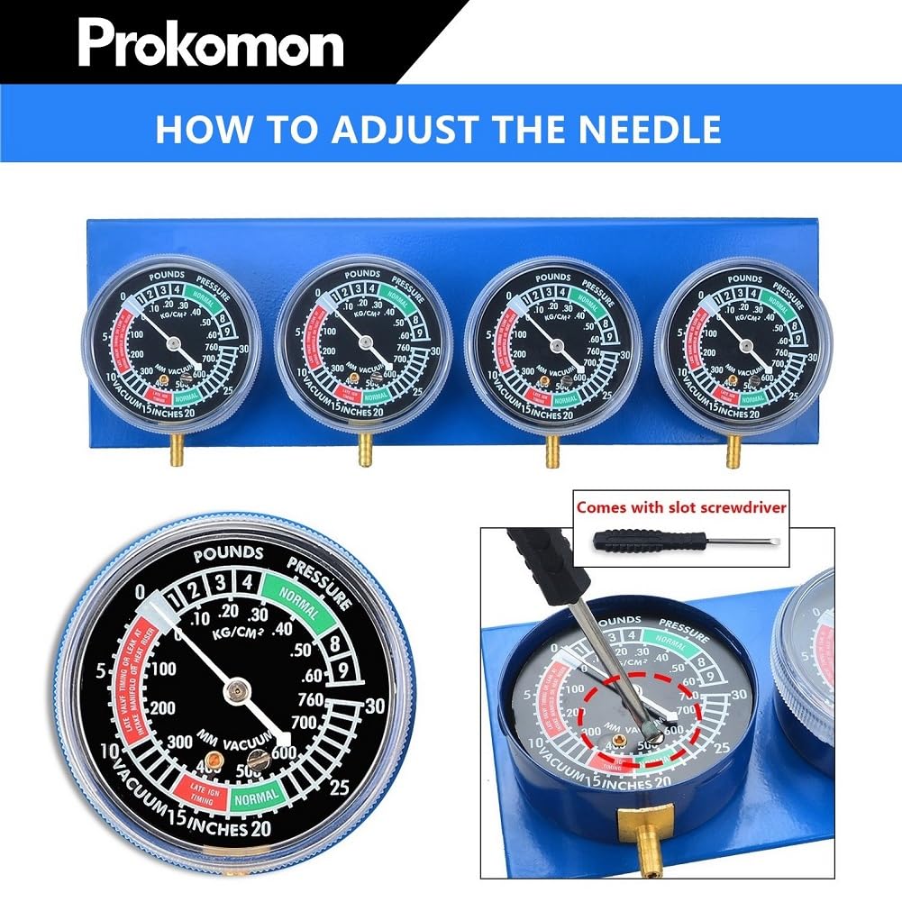 Prokomon 4-Gauge Motorcycle Carburetor Synchronizer Tool - Vacuum Carb Sync Tool for 2 & 4 Cylinder Engines - Perfect for Motorcycle Maintenance & Performance Tuning