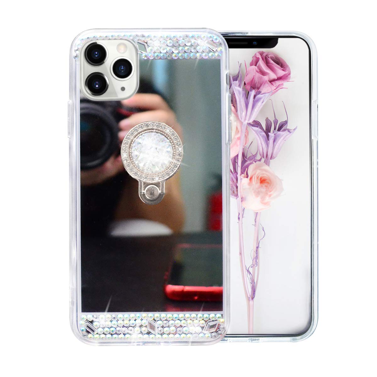 Sparkly Diamond Glitter Mirror Case for iPhone 11 Pro Max - Bling Rhinestone Protective Cover with Ring Holder & Kickstand | Cute Fashion Phone Case for Women & Girls | Perfect for Parties, Selfies & Daily Use