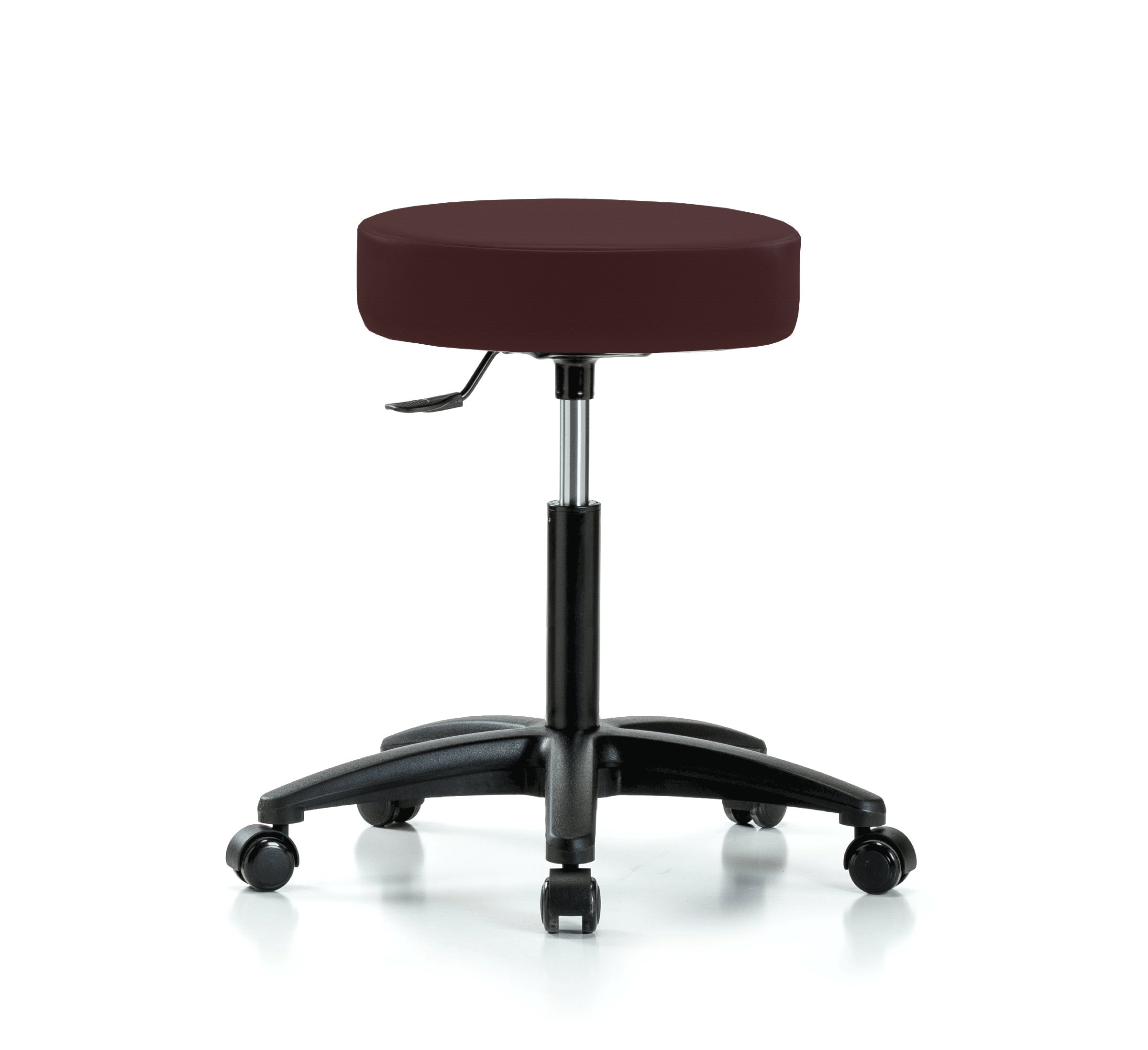 PERCH Rolling Single Lever Height Adjustable Swivel Stool for Hardwood or Tile Floors - Ergonomic Office Chair with Burgundy Fabric - Perfect for Workbenches, Laboratories, and Home Office Use