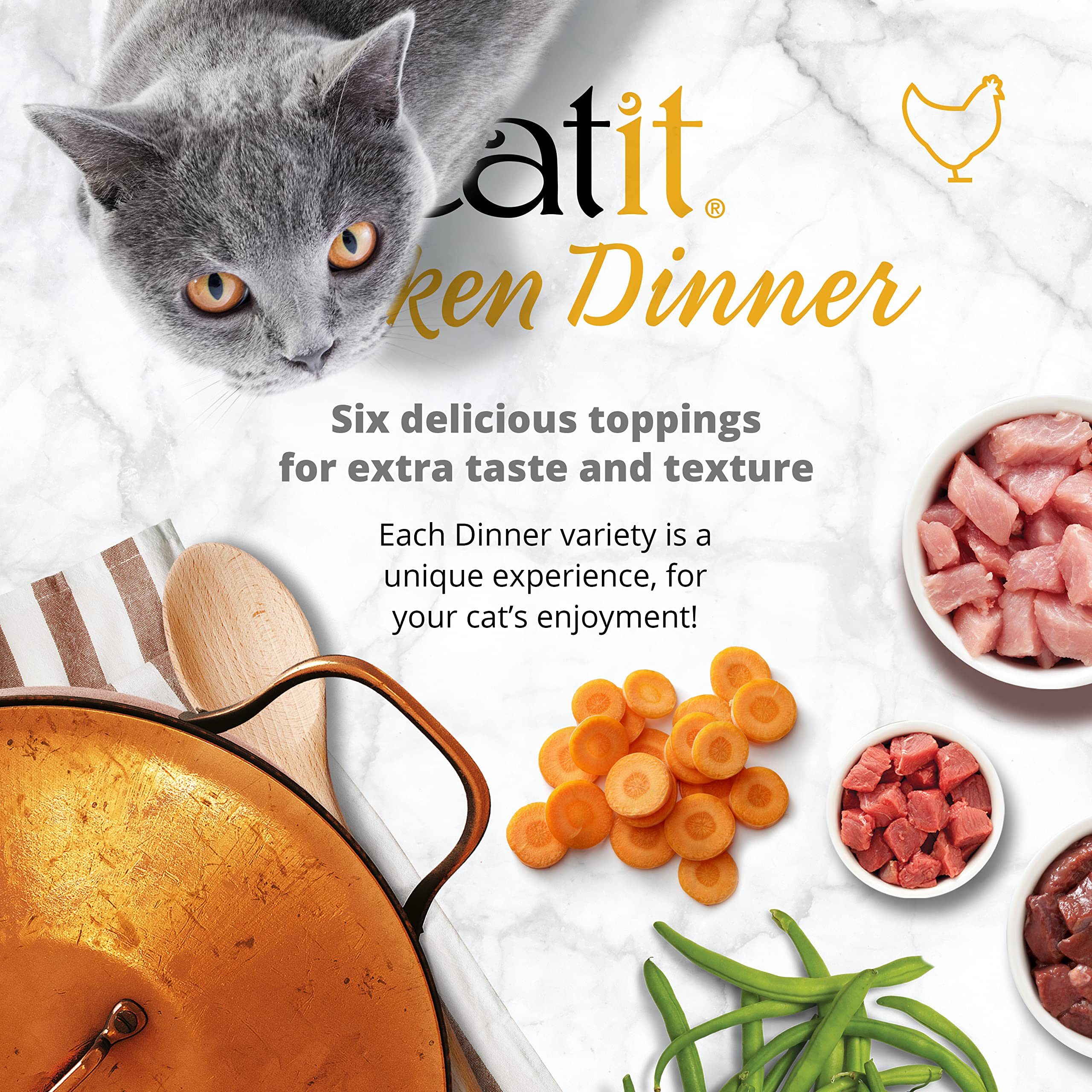 Premium Catit Wet Cat Food - Chicken Dinner with Salmon & Carrot, 80g (Pack of 6) | Grain-Free, High-Protein Wet Cat Food for Adult Cats & Kittens | Perfect for Mealtime, Travel & Picky Eaters