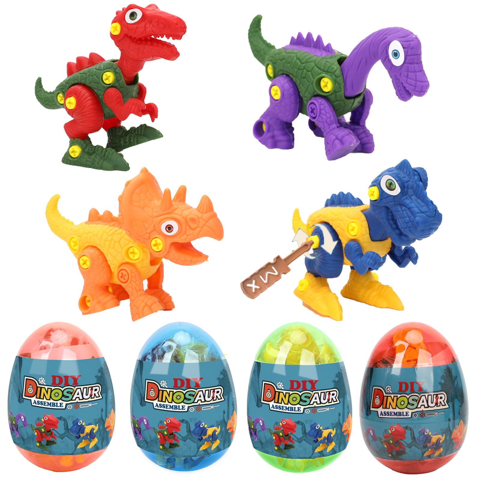4 Pack Dinosaur Eggs with Take Apart Dinosaur Toys - STEM Learning Toys for Kids Boys Girls - Easter Basket Stuffers, Birthday Gifts, Party Favors - Perfect for Imaginative Play & Educational Fun