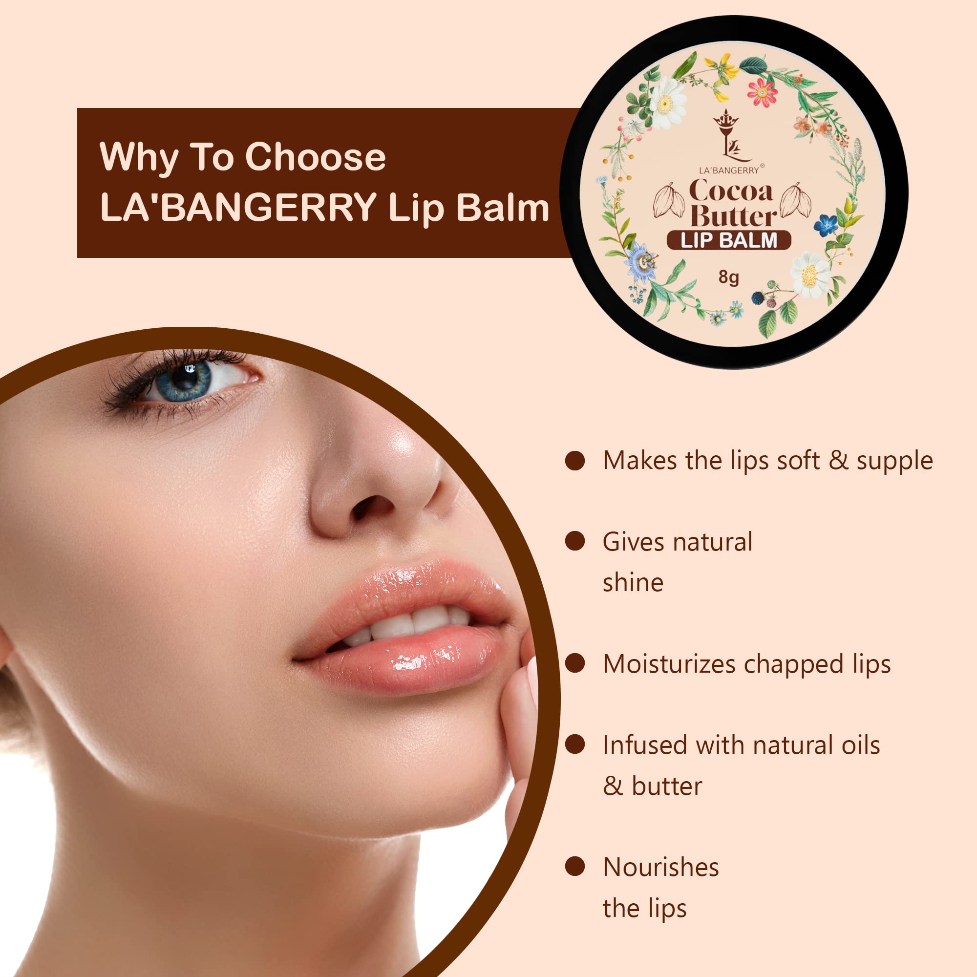 LA'BANGERRY Cocoa Butter Lip Balm for Smooth Soft Lips - Lightening Lip Care for Women & Men | Fresh, Vegan, Cruelty-Free Formula (10g) | Perfect for Dry Lips, Chapped Lips & Daily Lip Care
