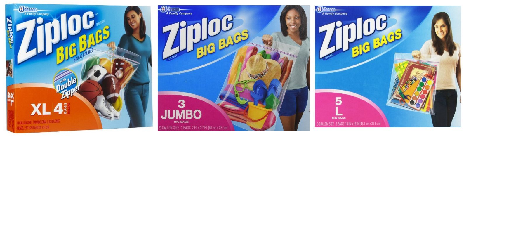 Premium Ziploc Storage Bags Variety Pack - 3 Jumbo, 4 X-Large, 5 Large Resealable Plastic Bags for Food, Snacks & Organization | Perfect for Kitchen, Pantry & Travel
