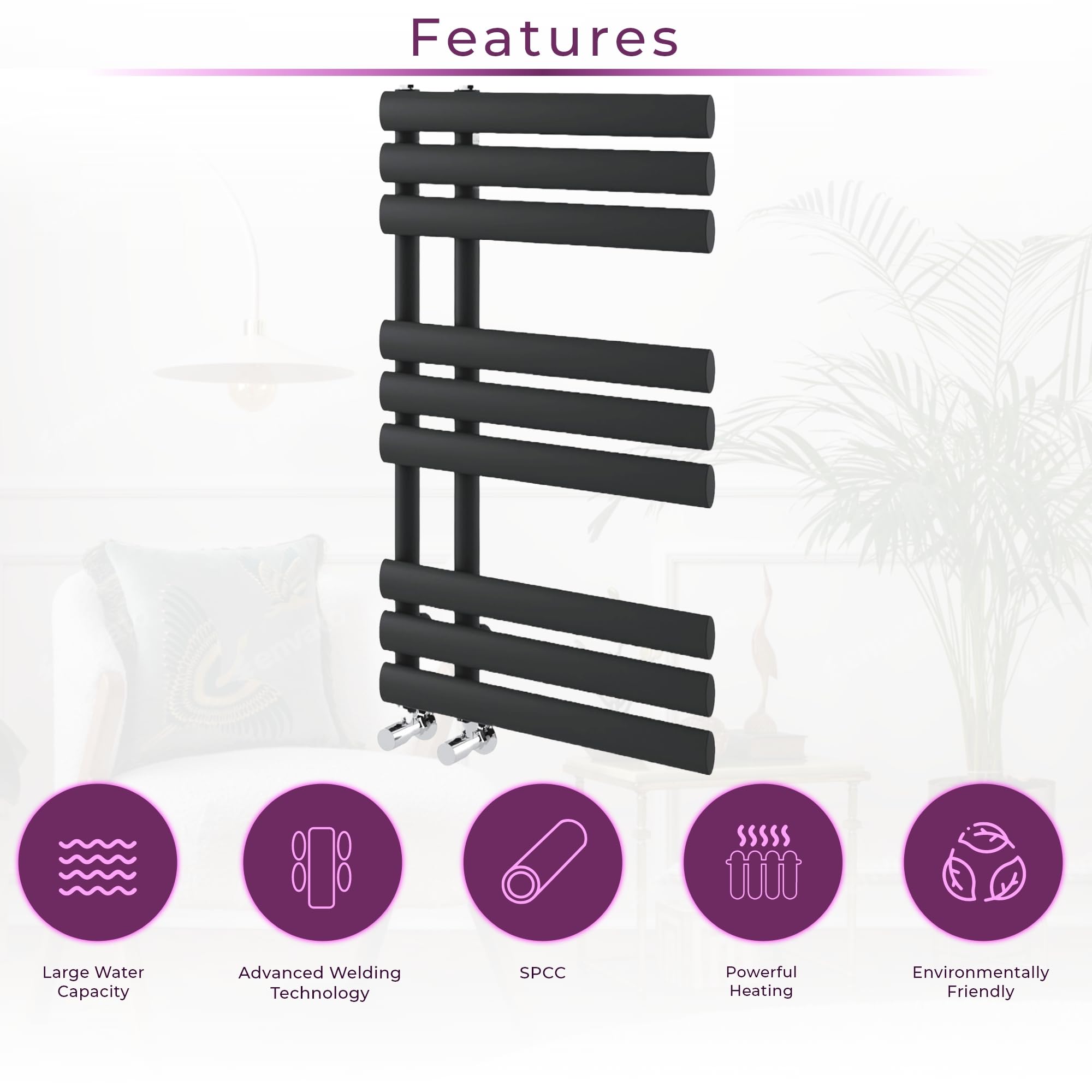 Go Bathrooms Black Heated Towel Rail Radiator 32