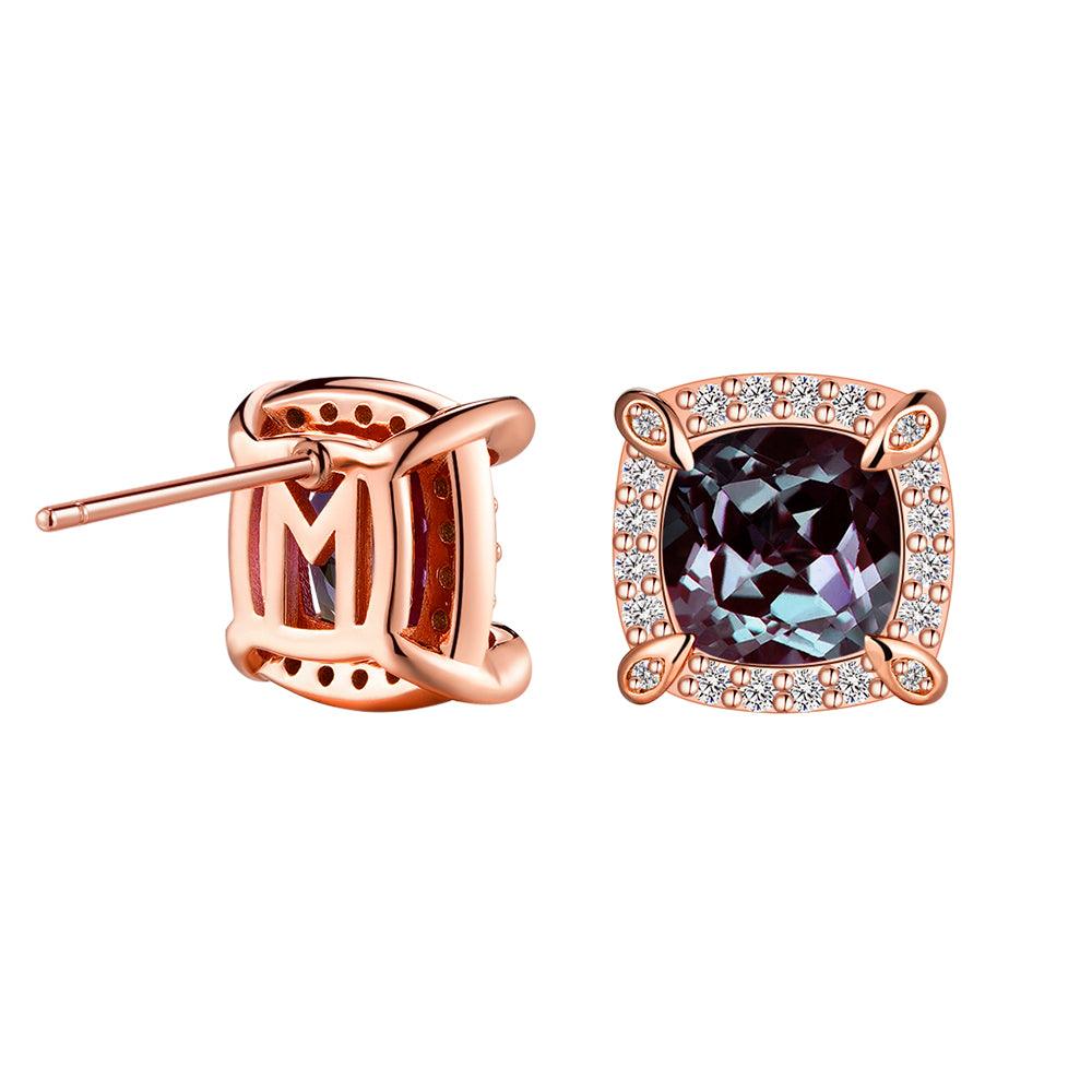 4 Ctw Cushion Cut Alexandrite Moissanite Pave Stud Earrings for Women | Genuine Lab-Created Gemstone Jewelry | Perfect for Weddings, Anniversaries & Special Occasions