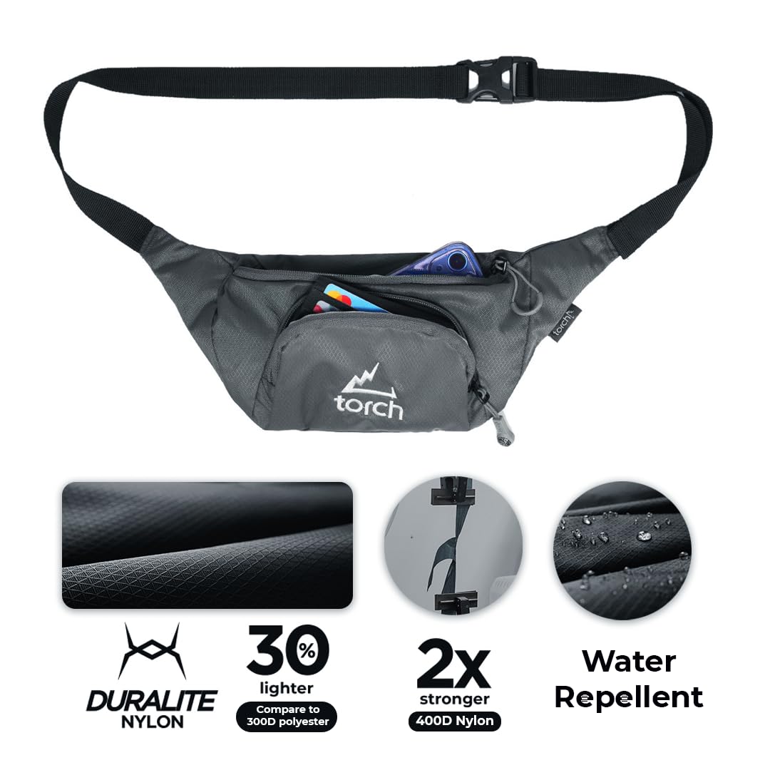 TORCH Men's Fanny Pack - Lightweight Waist Bag with Compass for Survival, Gym, Running, Hiking & Cycling - Perfect for Outdoor Adventures, Dog Walking & Travel - Vallejo (Grey)