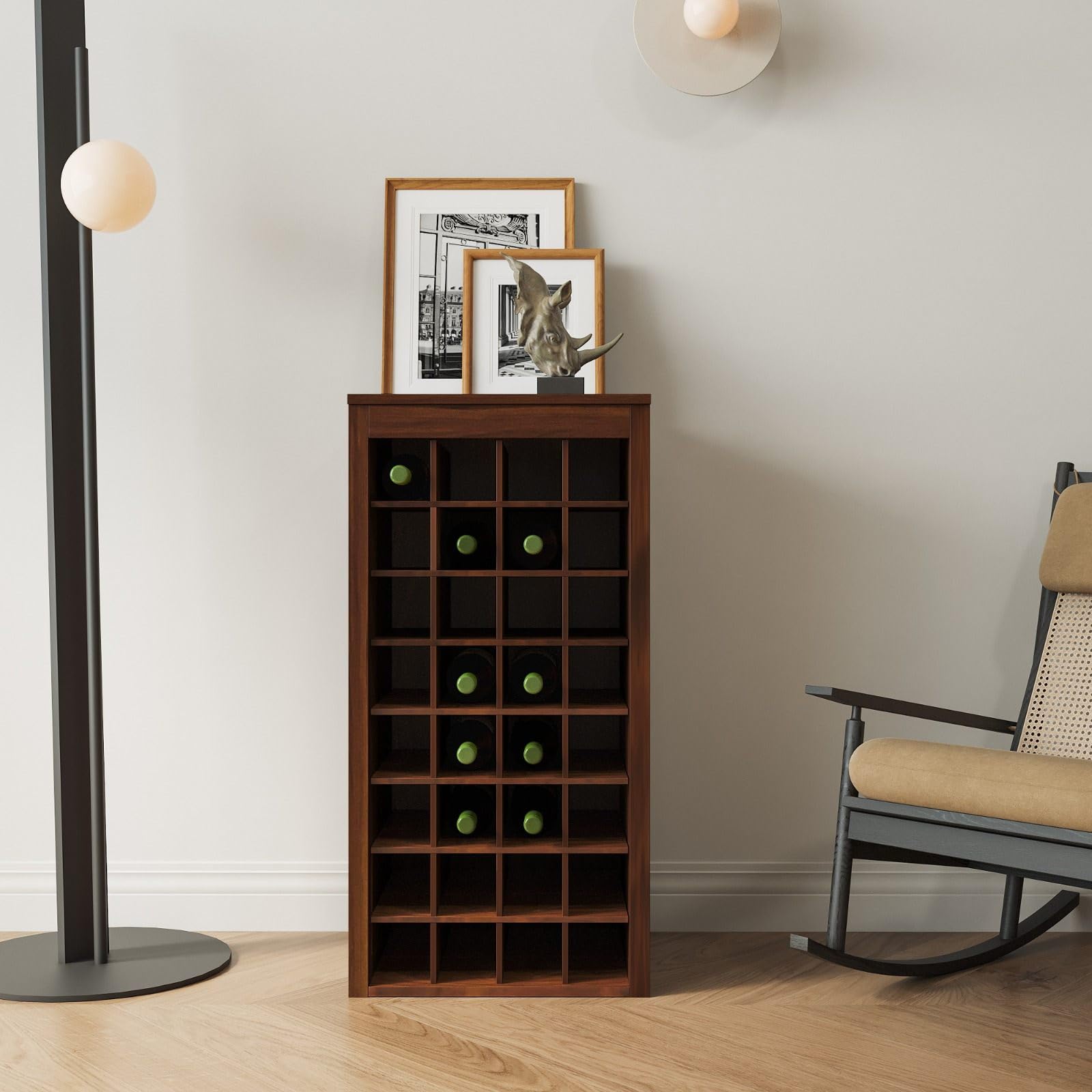 Modern Sleek Design Modular Wine Cabinet for Dining Room - 32-Bottle Storage, Walnut Brown - Perfect for Home Bar, Wine Cellar & Entertaining Guests