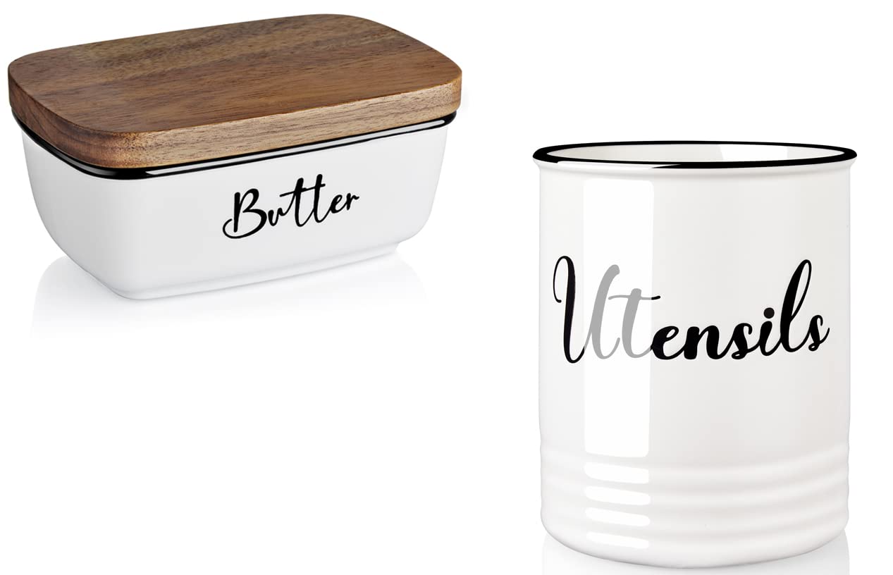ALELION Wooden Napkin Holder and Utensil Holder Set - Farmhouse Style Kitchen Organizer for Dining Table, Countertop, and Party Decor