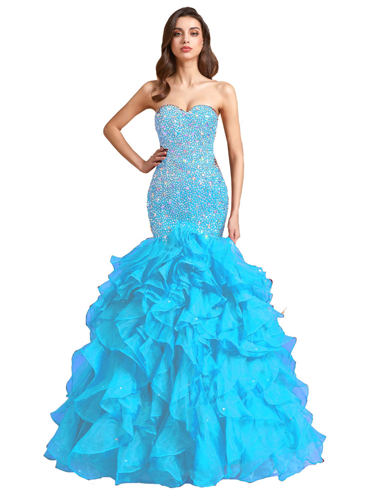 Elegant Beaded Sweetheart Corset Mermaid Evening Dress with Ruffles for Prom, Formal Events & Special Occasions - Perfect for Weddings, Galas & Black Tie Parties