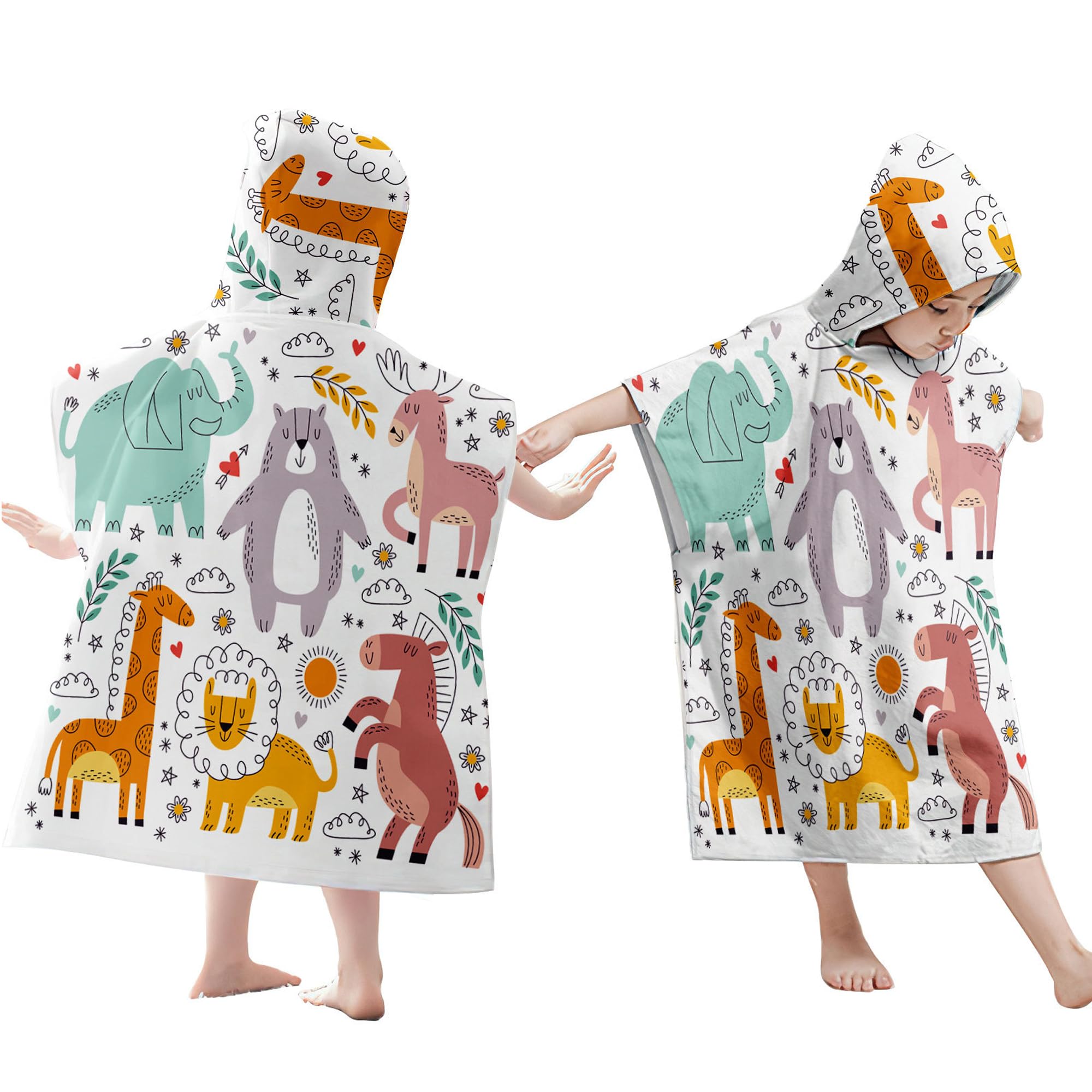 **Kids Animal Hooded Towel Poncho for Boys & Girls - Soft & Absorbent Beach, Bath & Pool Swim Towel for Toddlers 3-8 Years Old - Perfect for Swimming, Beach Trips & After-Bath Warmth**