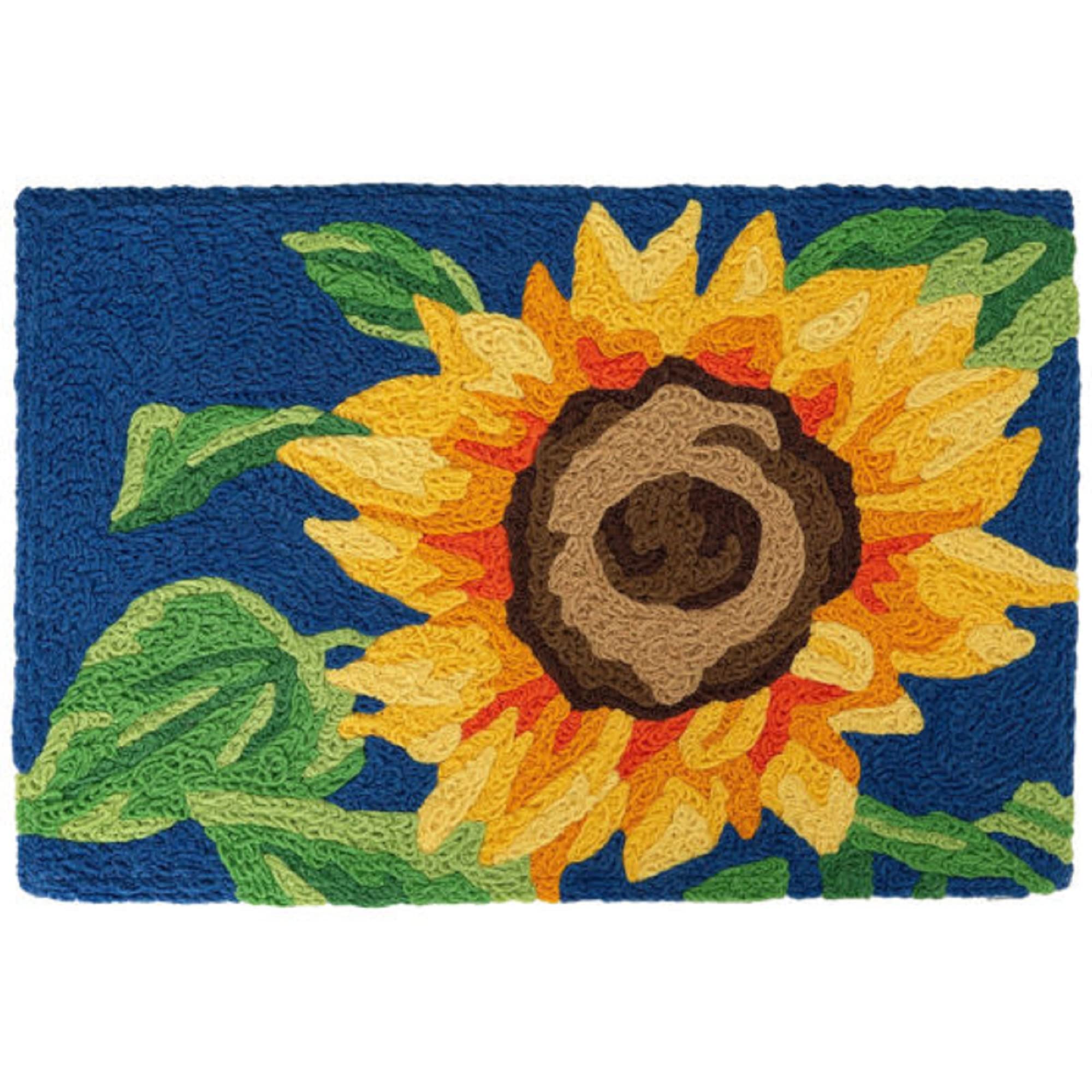 Bold Sunflower Jellybean Accent Rug - Floral Non-Slip Doormat 20x30 Inches for Entryway, Kitchen, or Bathroom Decor