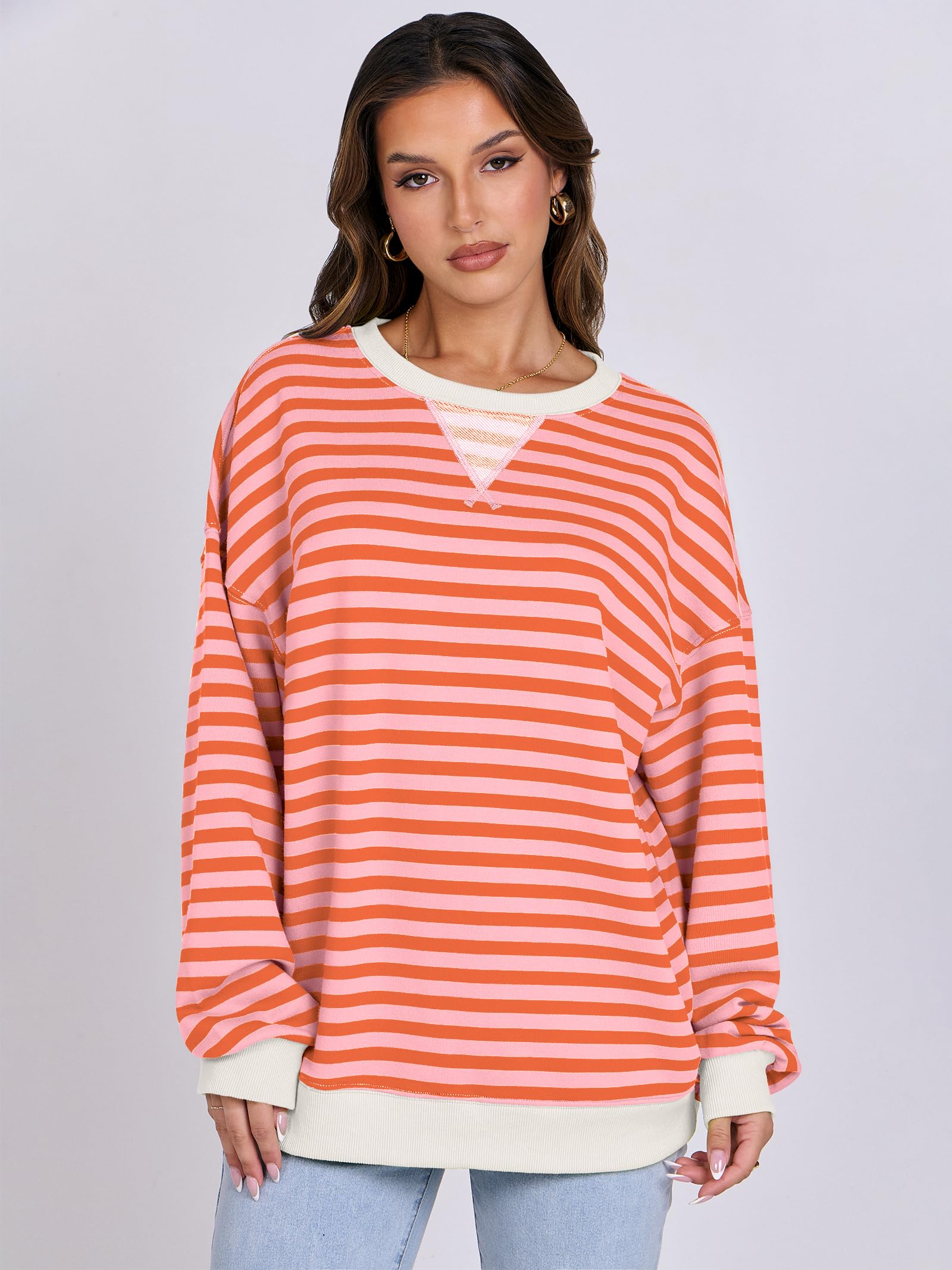 ANRABESS Women's Striped Sweatshirt - Long Sleeve Crewneck Oversized Pullover Top | Soft Casual Fall Fashion Sweater | Perfect for Autumn Outfits, Weekend Wear & Cozy Layering