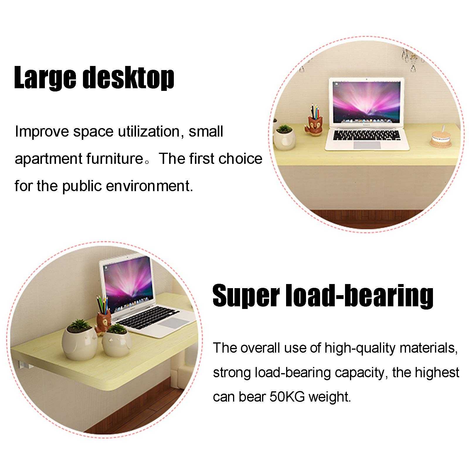 Wall Mounted Fold Down Table - Heavy Duty Floating Drop-Leaf Dining Desk | Space-Saving Folding Workbench for Kitchen, Home Office, Laundry Room & Small Apartments | Perfect for Dining, Studying, Entertaining & Multi-Purpose Use
