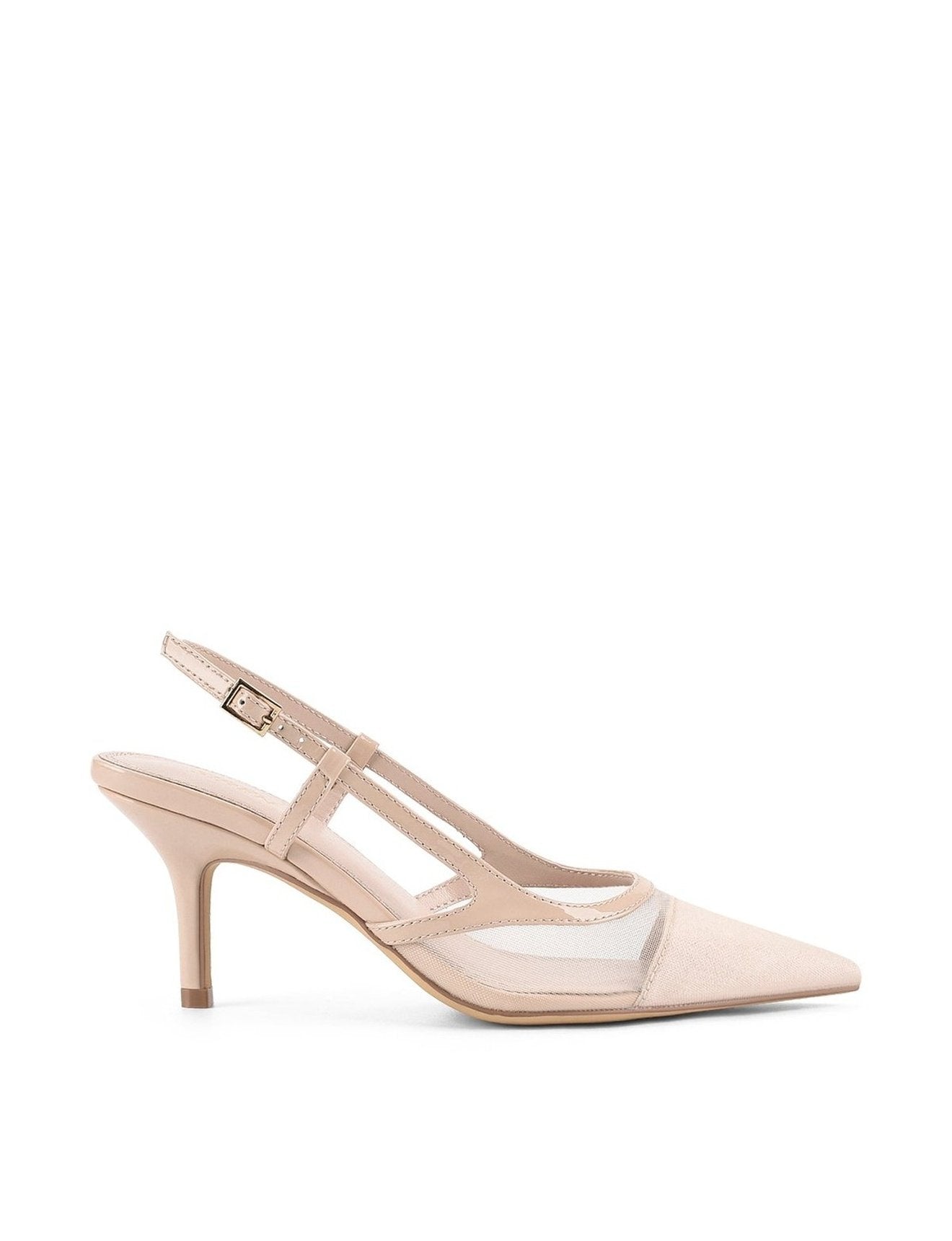 Elegant Sissy Pointed Toe Slingback Heels - Nude Patent Leather & Mesh Women's Dress Shoes for Wedding, Party & Office Wear