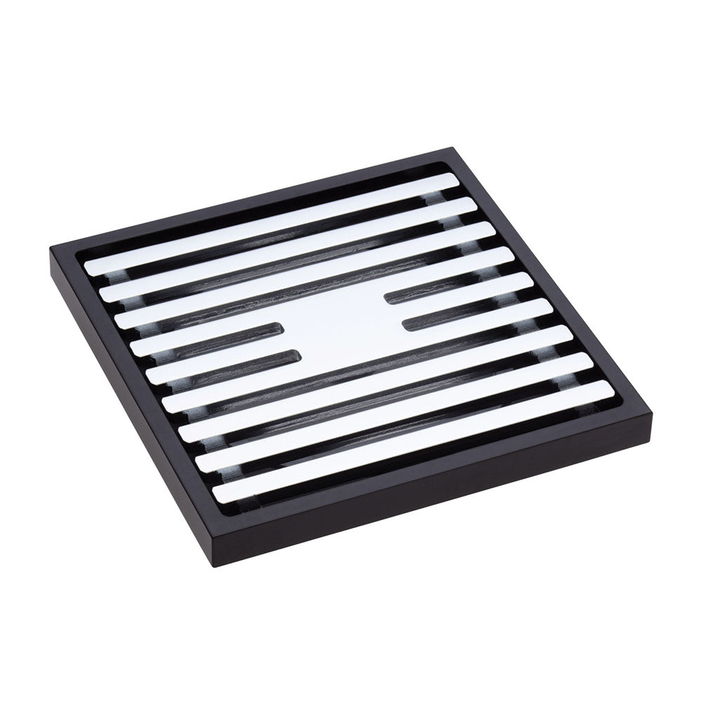 Fienza CHG1085MBKCP Square Slim Grate Floor Drain - 88mm Outlet - Matte Black & Chrome Finish - Ideal for Bathroom, Shower, and Laundry Room Drainage