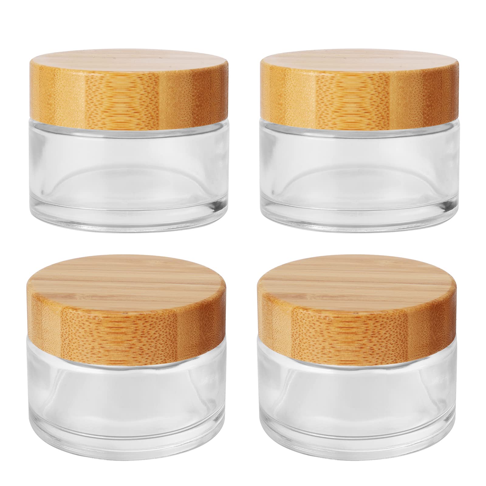 1.7oz (50ml) Clear Round Glass Jars with Bamboo Wood Lids & Seal - Refillable Travel Containers for Lip Balm, Cream, Makeup, Eyeshadow, Slime | Perfect for DIY Cosmetics, Toiletries & Craft Storage | Home, Salon & Travel Use