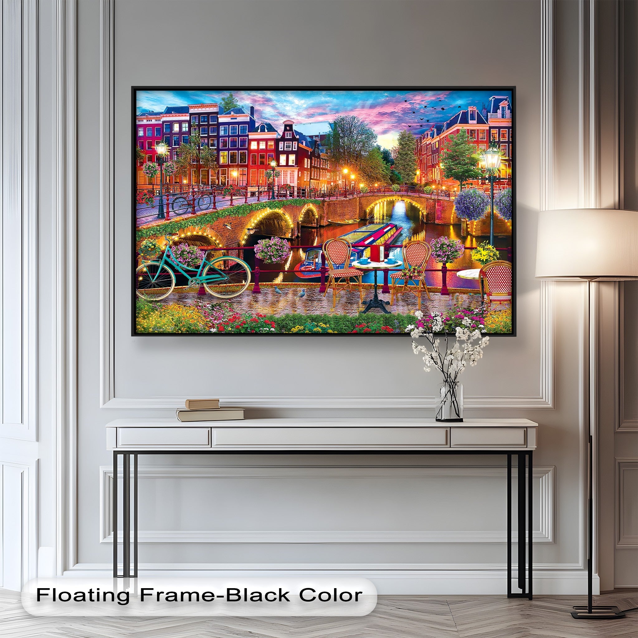 Stunning Amsterdam Sunset Oil Painting - Vibrant Cityscape Wall Art for Living Room & Office Decor