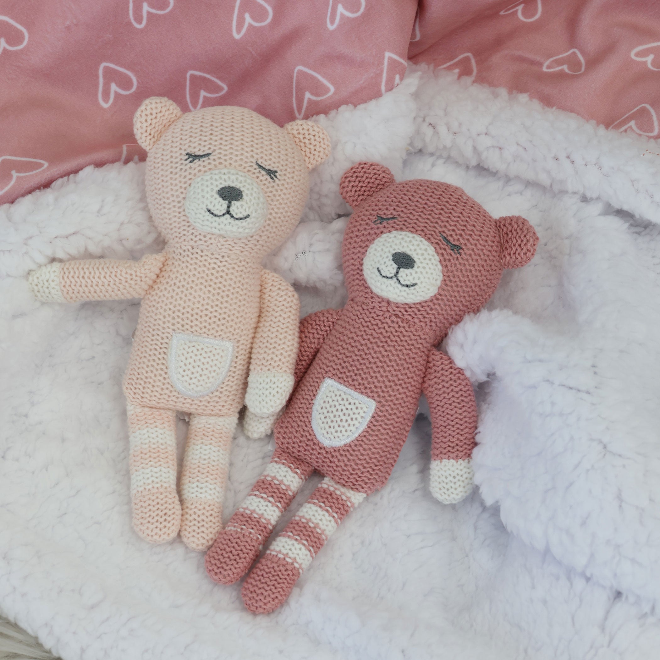 Nordic Style 2-Pack Knit Baby Rattles - Dusty Berry & Rose Bear - Soft & Safe Teething Toys for Newborns & Infants - Perfect for Playtime, Nursery Decor, and Baby Shower Gifts