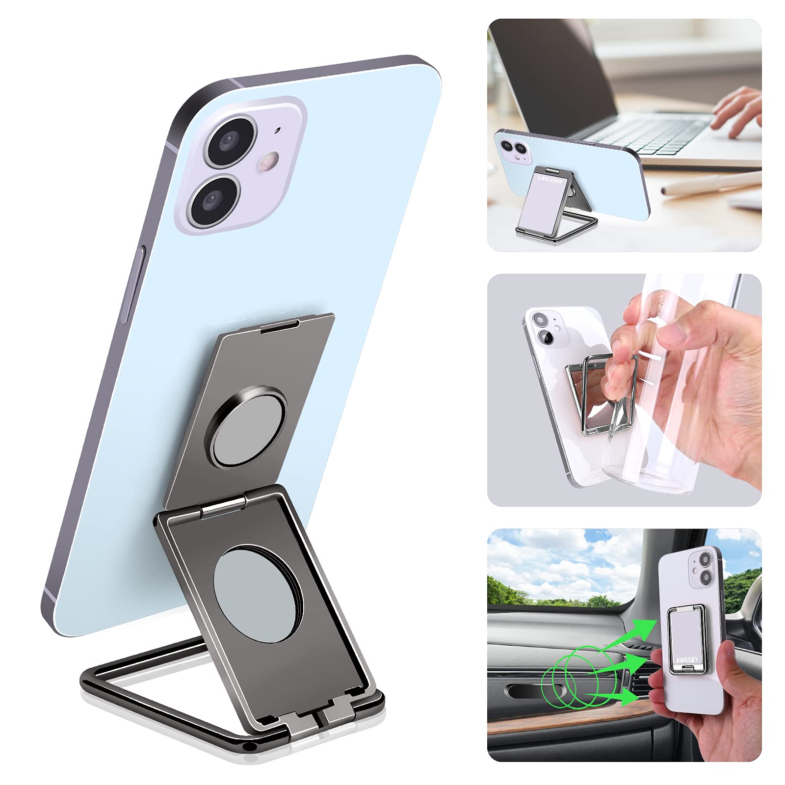 HAISSKY Universal Adjustable Foldable Cell Phone Stand Holder - Compatible with iPhone, iPad, Tablets & Nintendo Switch - Graphite Gray - Perfect for Office, Home, Travel & Gaming Use