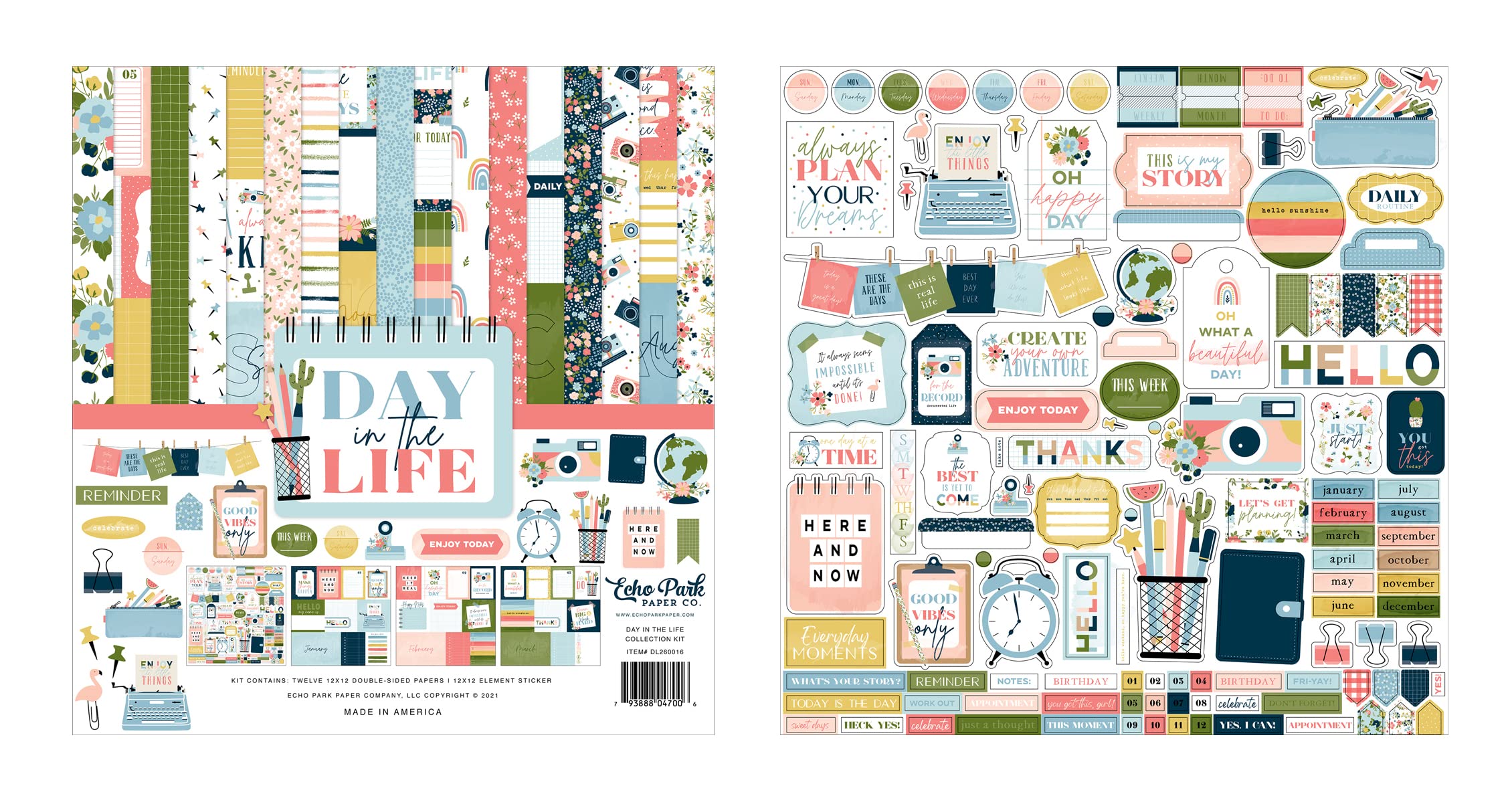 Echo Park Paper Collection Bundle - 12x12 Scrapbooking Kit with Cardstock Elements & Sticker Sheets for Memory Keeping, Journaling, and DIY Craft Projects