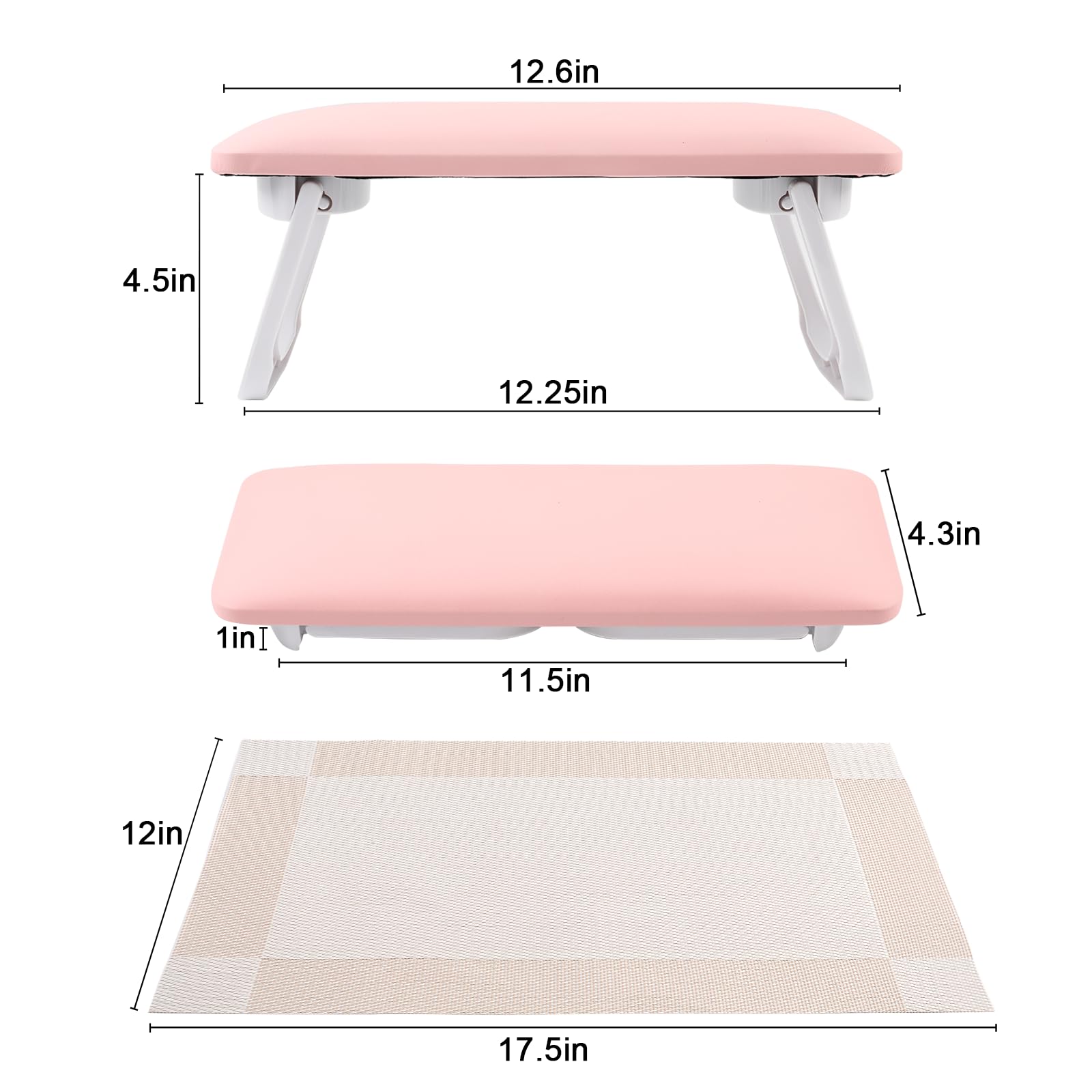 ANGNYA Foldable Nail Arm Rest for Nail Technicians - Pink Manicure Hand Stand with PVC Table Mat & Microfiber Leather - Perfect for Nail Salon, Home Manicures & Professional Nail Art Sessions