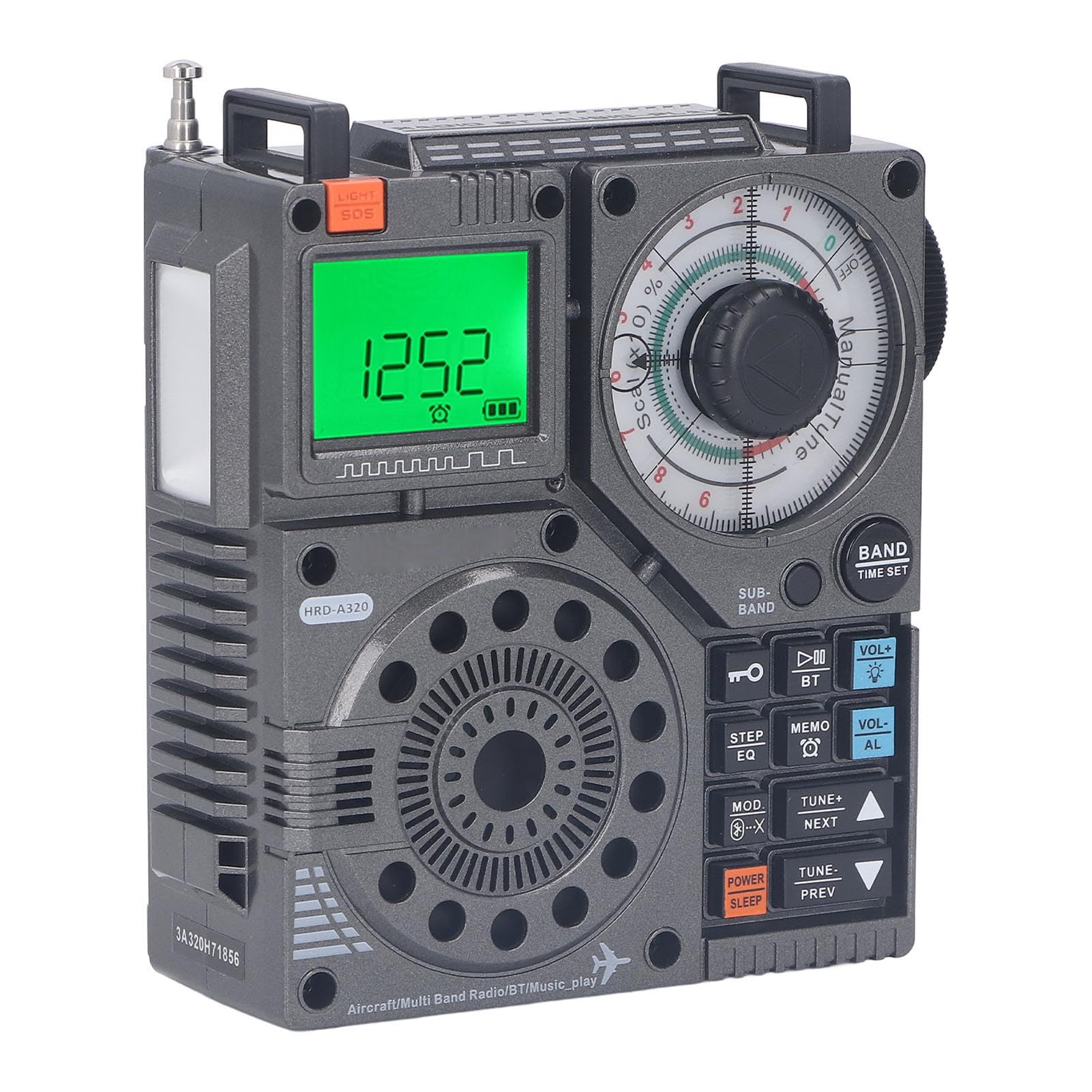 HRD-A320 Multi Band Portable Radio with FM/MW/SW/AIR/VHF, MP3 Player, Bluetooth, TF Card & AUX Support, 2000mAh Battery, SOS Alarm & Flashlight - Perfect for Emergency, Outdoor Adventures, Camping, and Power Outages